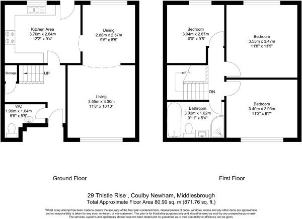 3 bed house for sale in Thistle Rise, Coulby Newham - Property floorplan