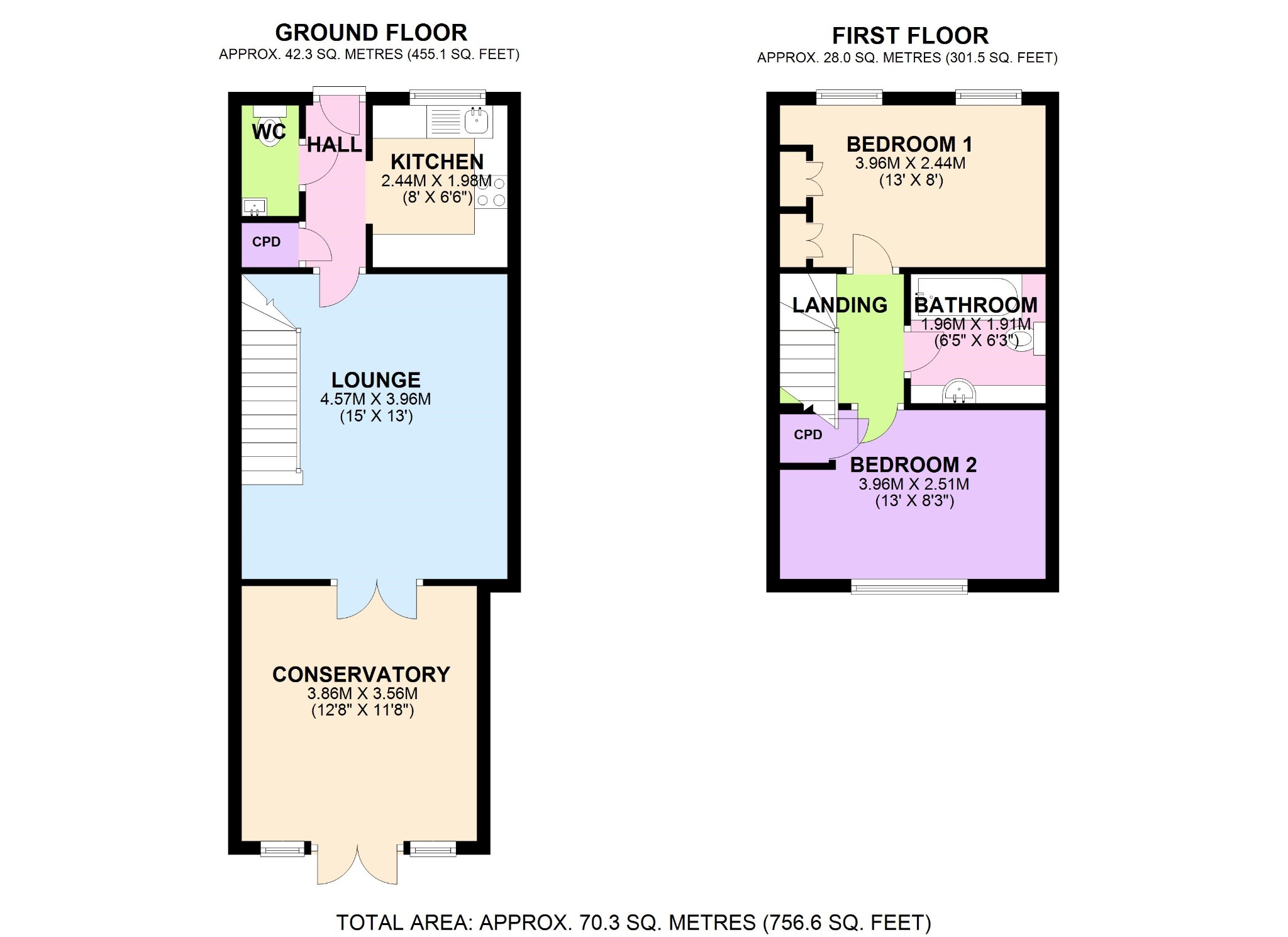 2 bed terraced house for sale in Thamesmead - Property Floorplan