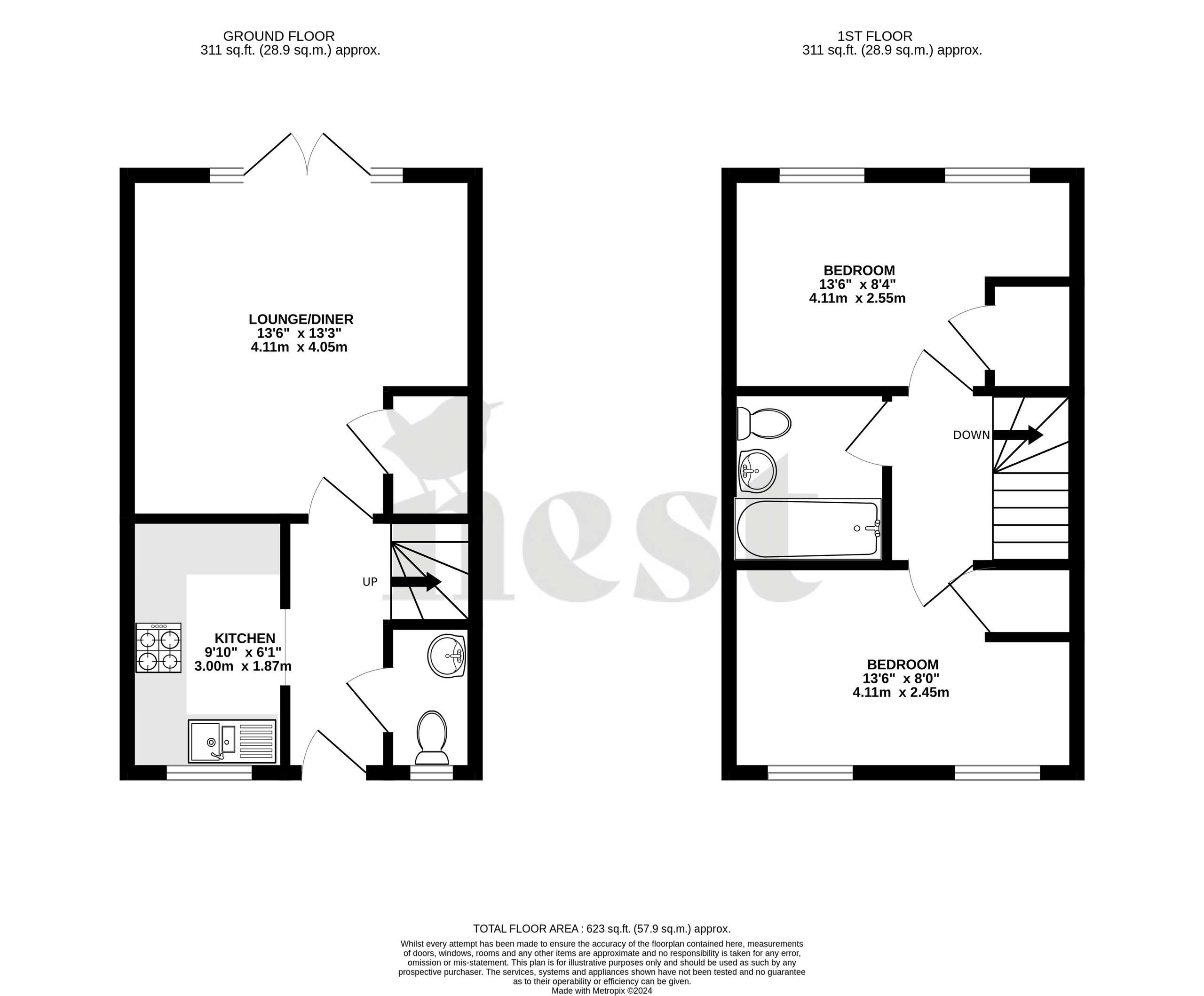 2 bed semi-detached house for sale in Norton Fitzwarren, Taunton - Property floorplan