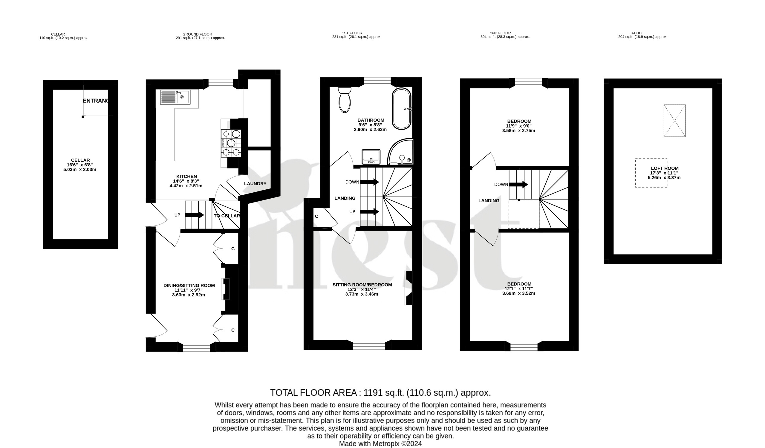 3 bed town house for sale in Swain Street, Watchet - Property floorplan