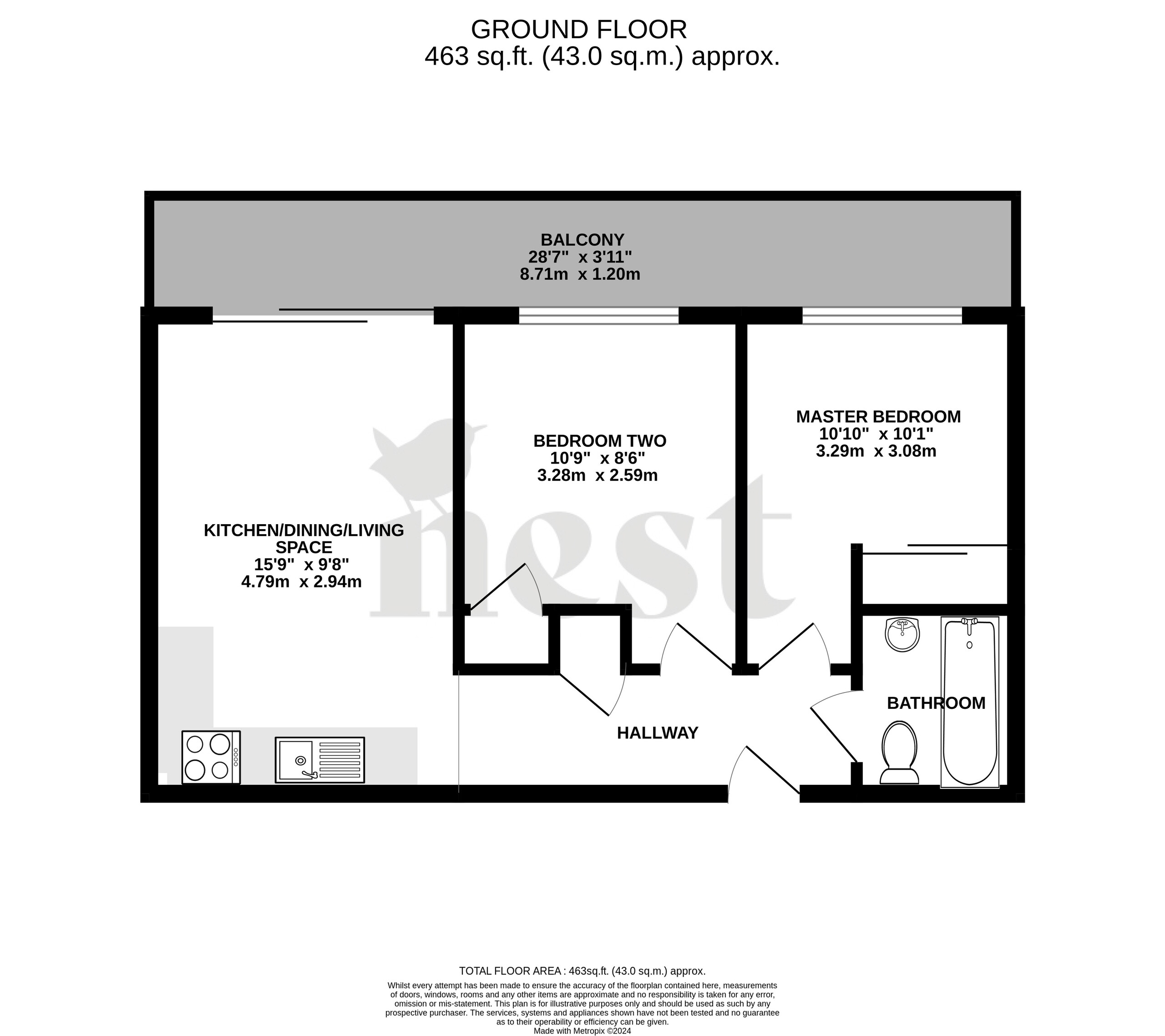 2 bed apartment for sale in Chataway House, Chard - Property floorplan