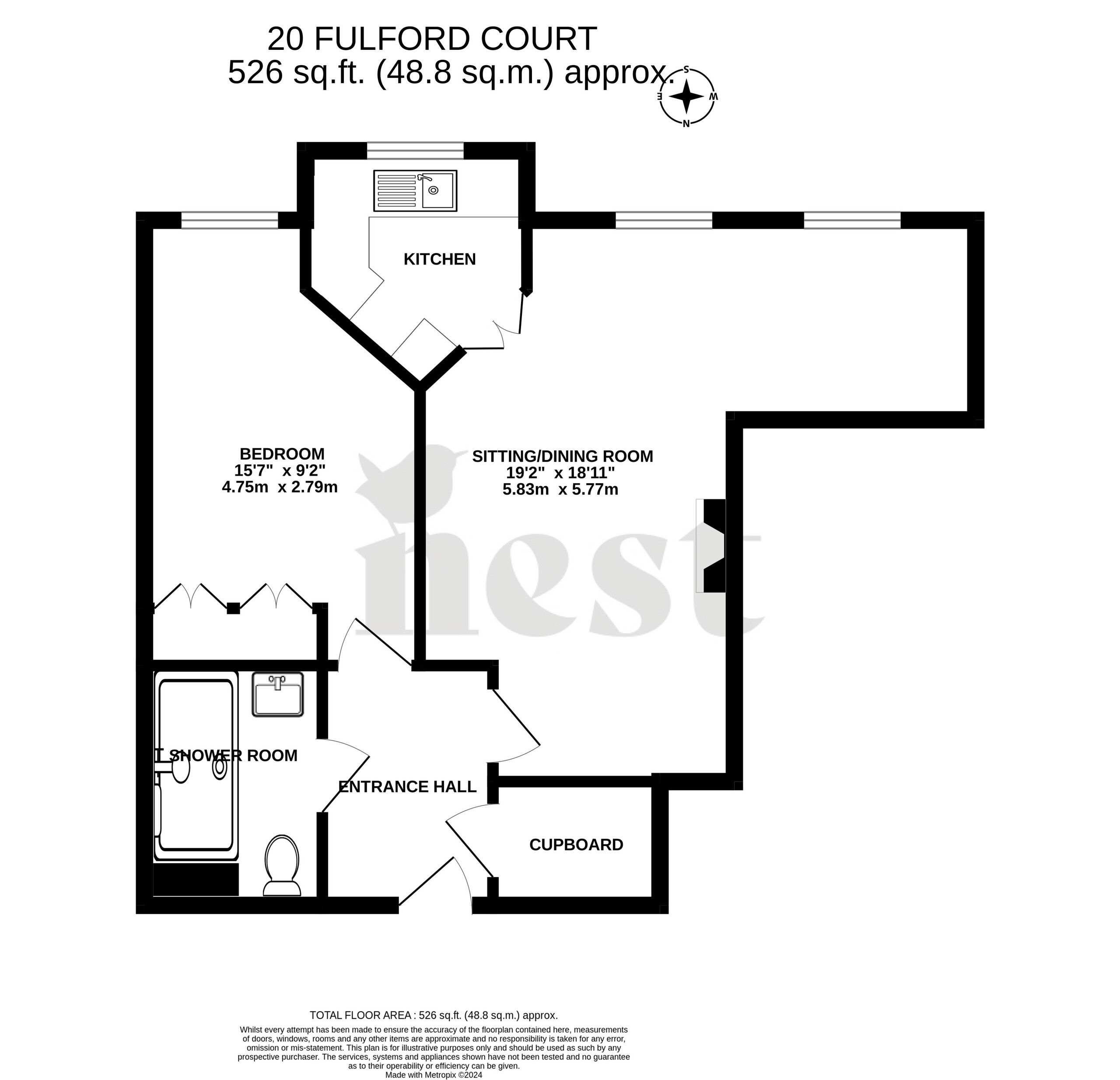 1 bed apartment for sale in Millbridge Gardens, Minehead - Property floorplan