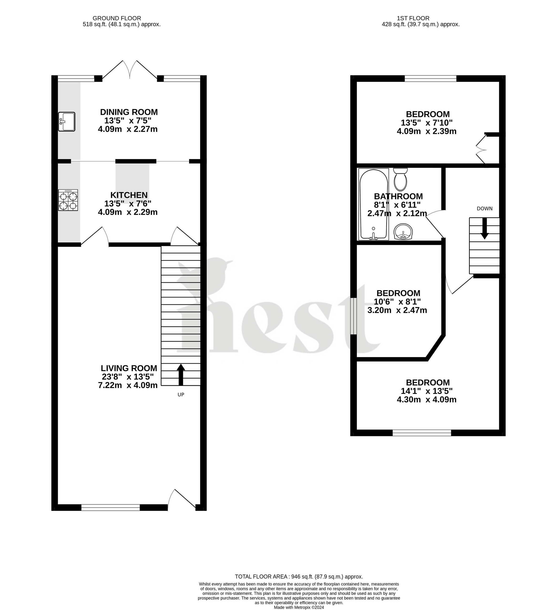 3 bed end of terrace house for sale in Mill Lane, Taunton - Property floorplan