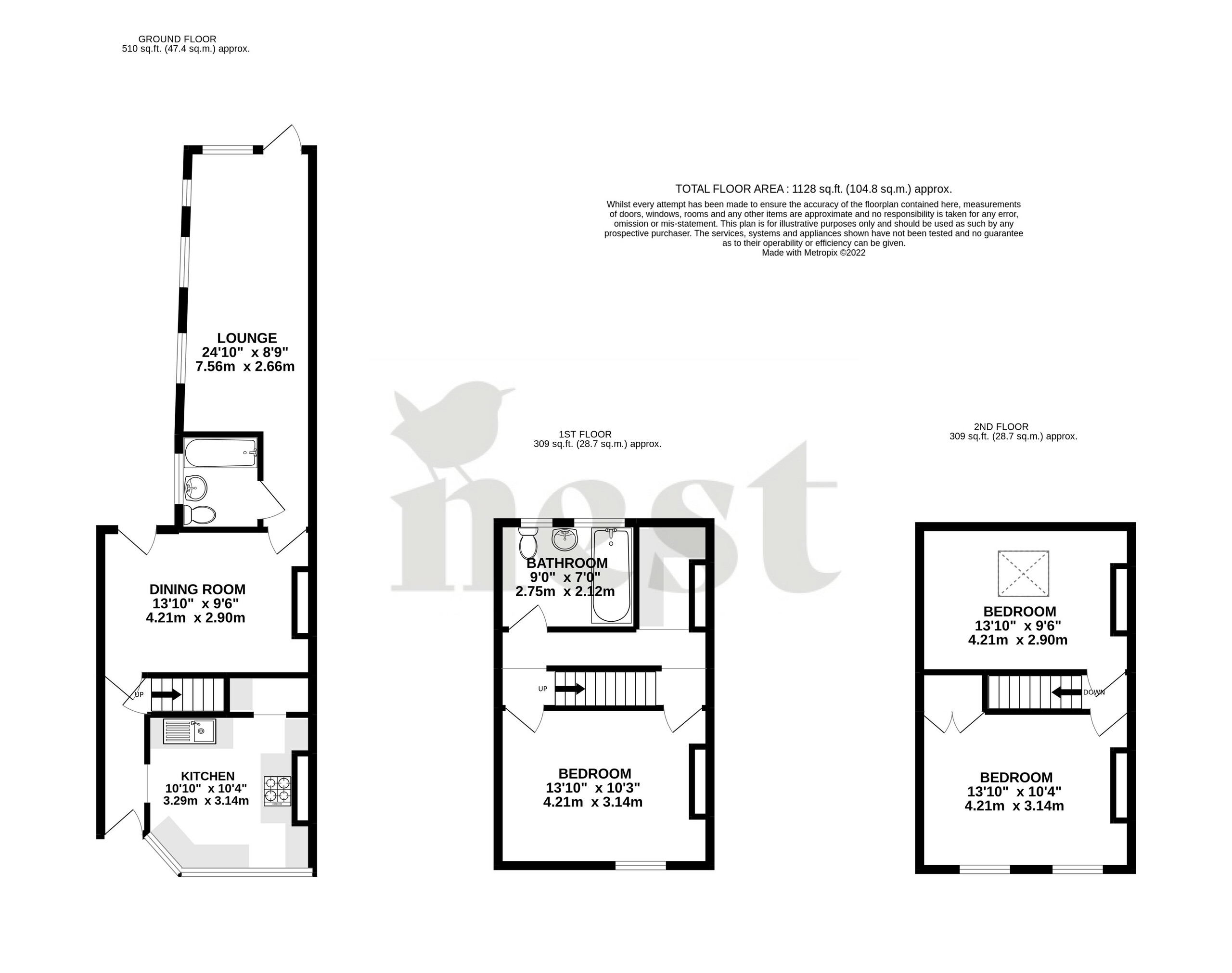 3 bed terraced house for sale, Taunton - Property Floorplan