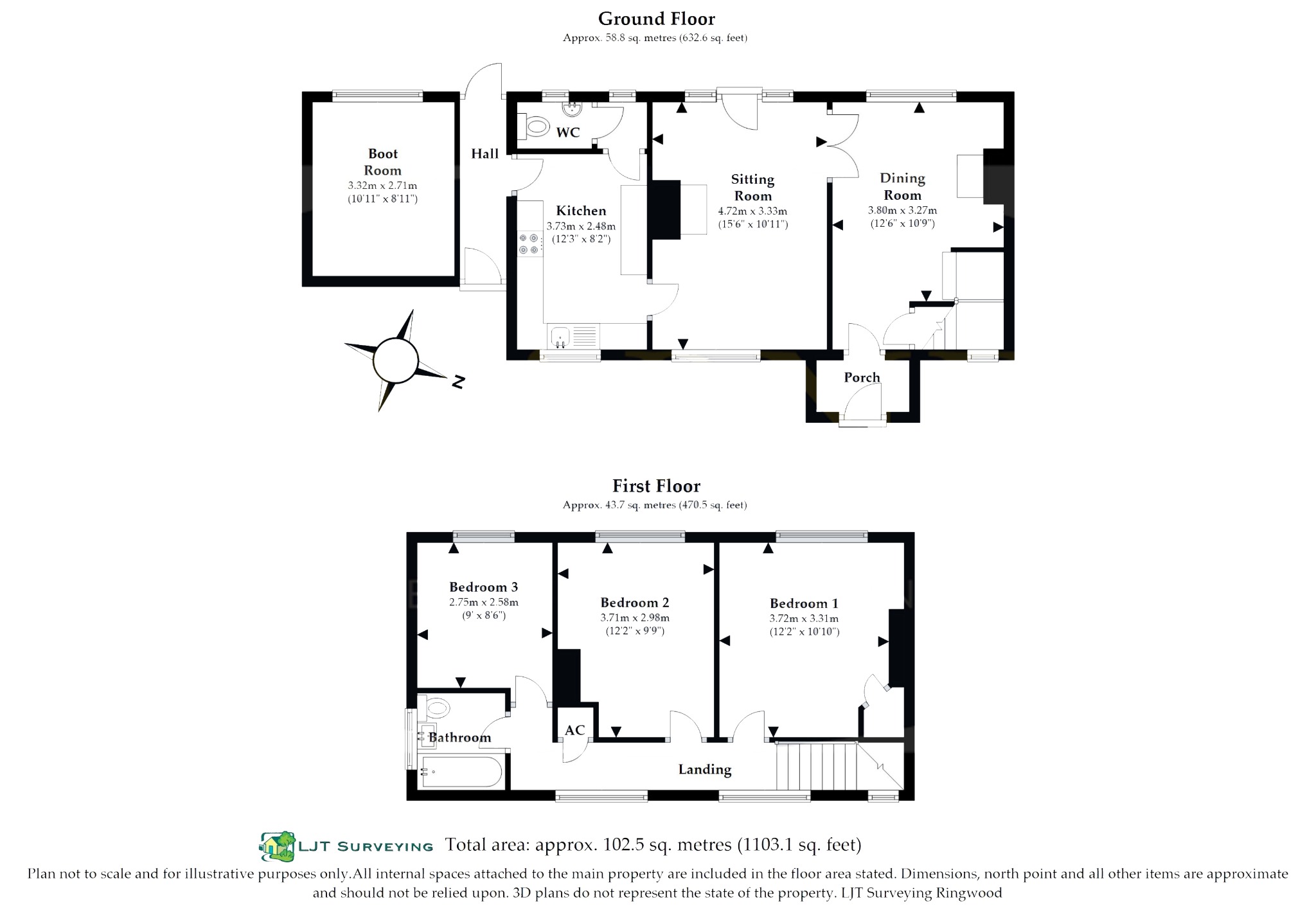 3 bed semi-detached house to rent in Roman Way, Wimborne - Property floorplan