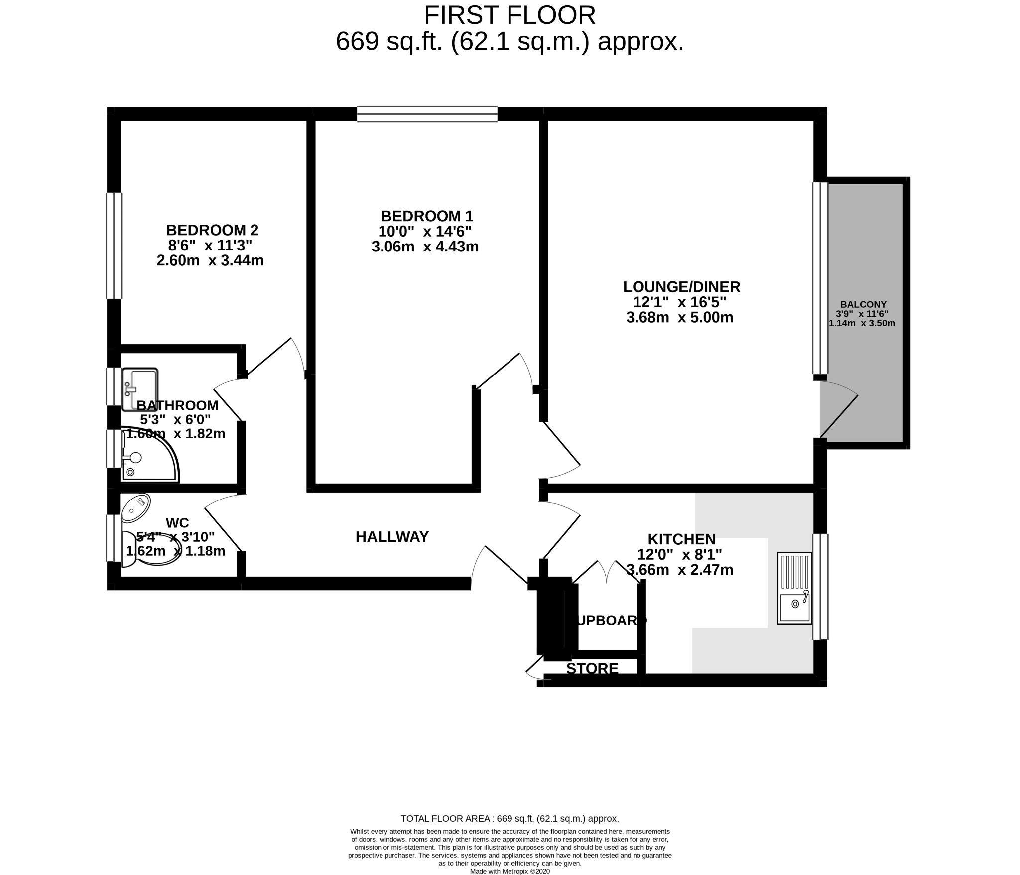 2 bed flat to rent in Western Road, Poole - Property floorplan