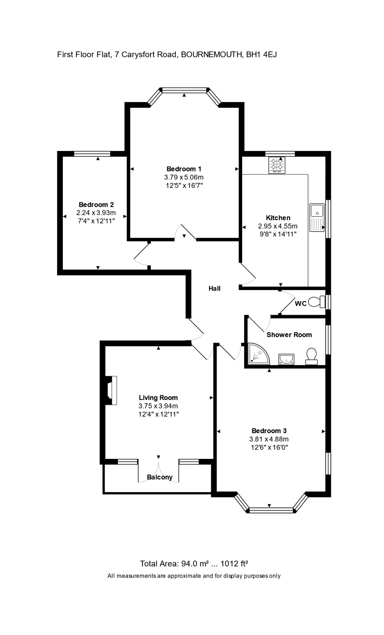 3 bed flat to rent in Carysfort Road, Bournemouth - Property floorplan