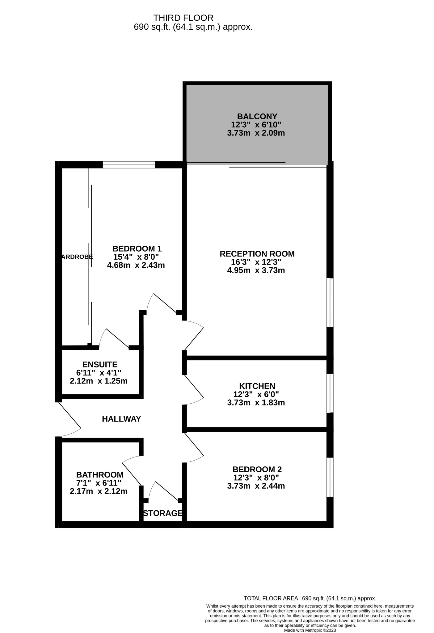2 bed flat to rent in Cranborne Road, Bournemouth - Property floorplan