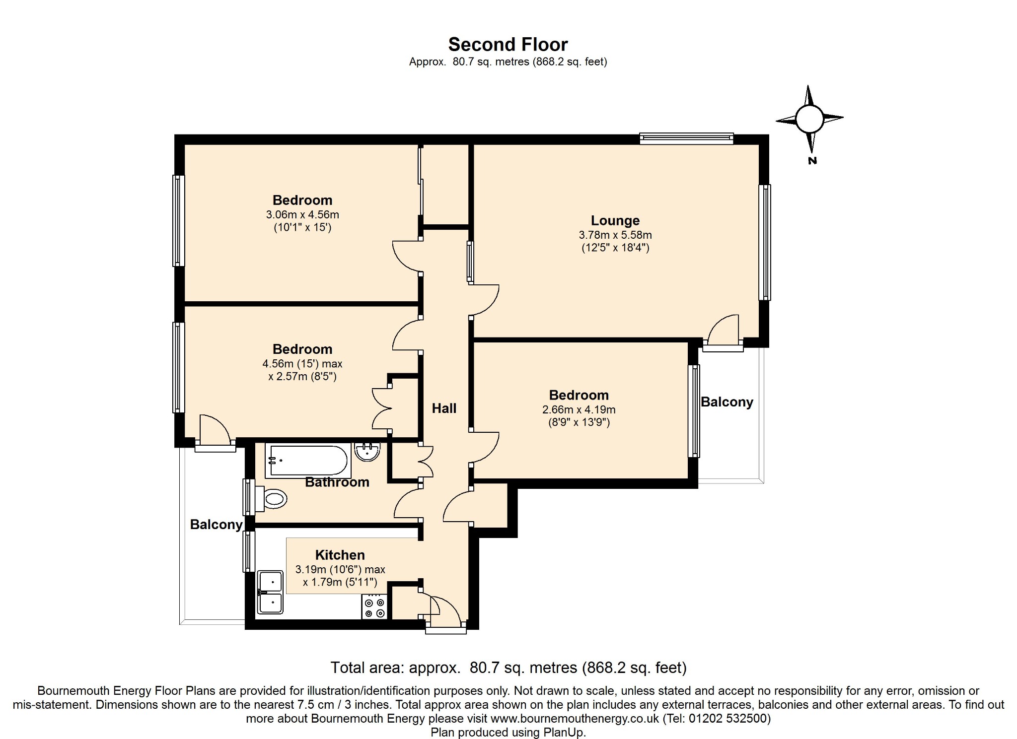3 bed flat to rent in Cleveland Court, Bournemouth - Property floorplan