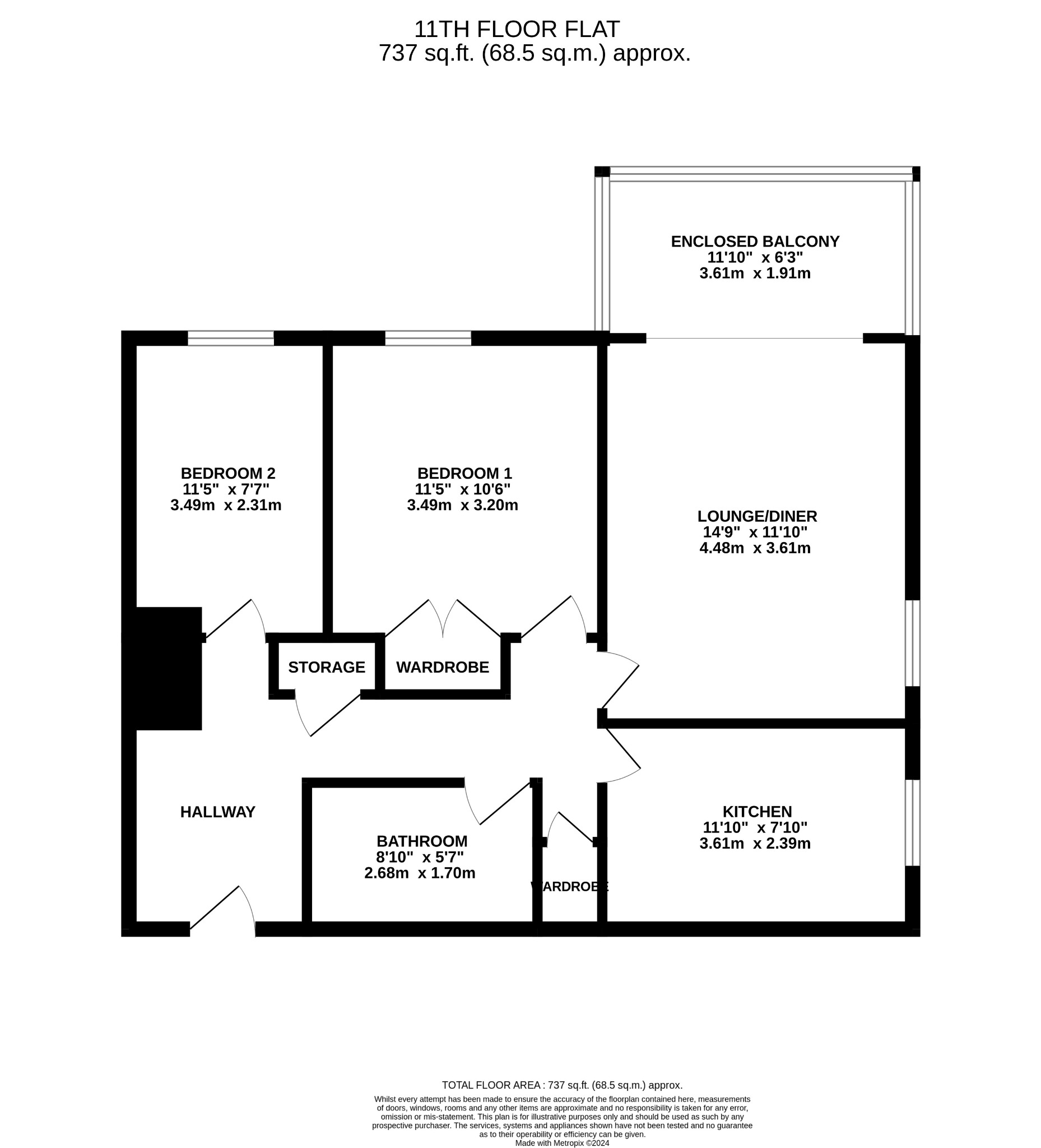 2 bed flat to rent in Tower Court, Bournemouth - Property floorplan