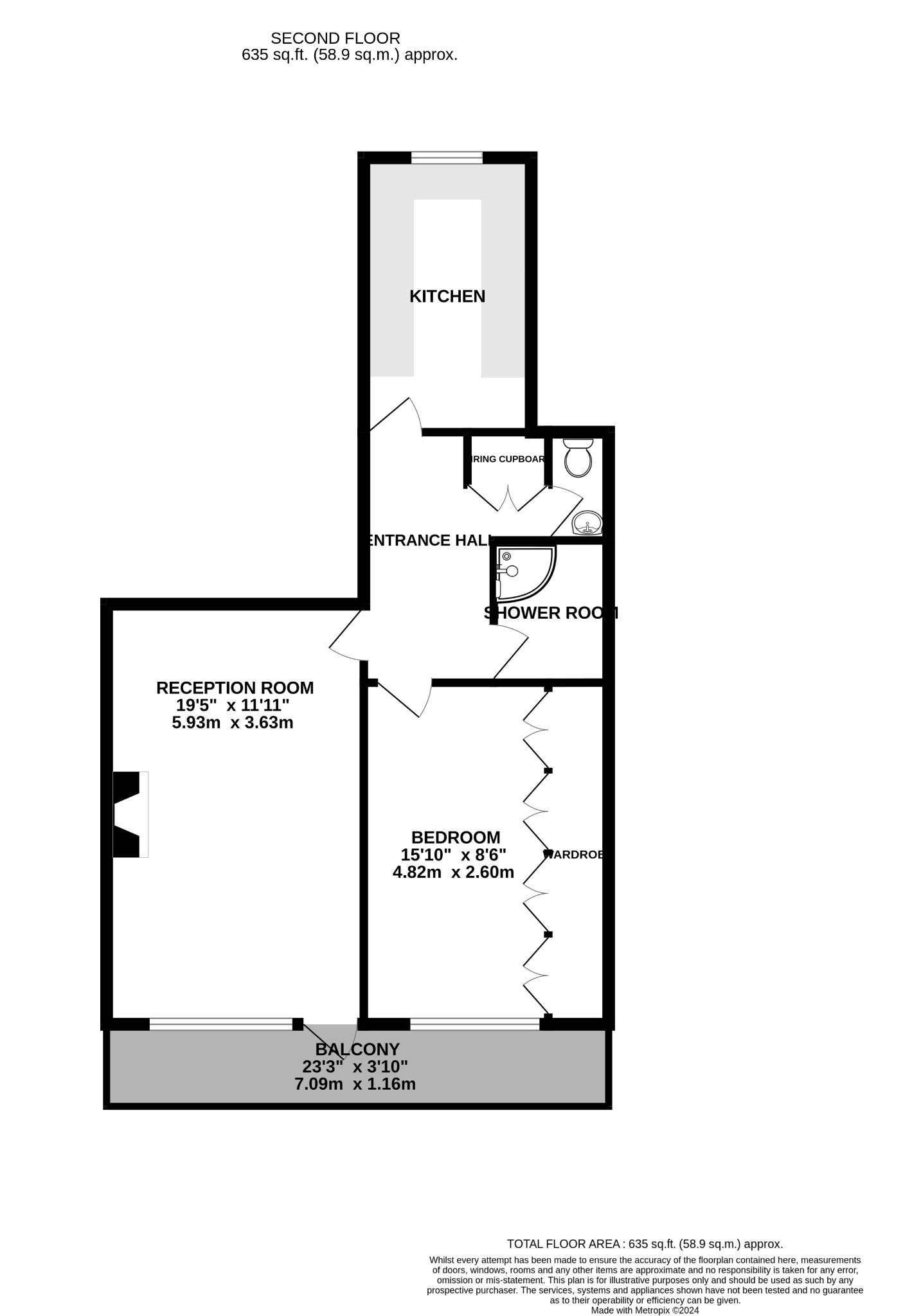 1 bed flat to rent in Eden Court, Bournemouth - Property floorplan