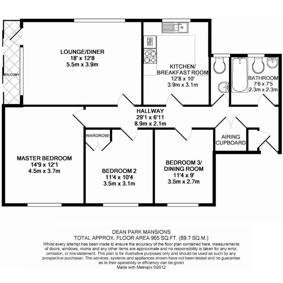 3 bed flat for sale in Dean Park Mansions, Bournemouth - Property floorplan
