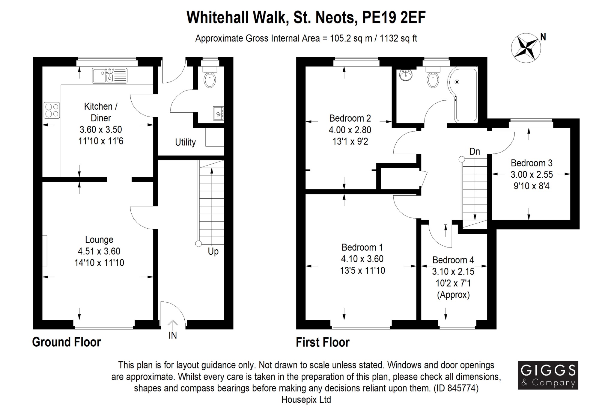 4 bed end of terrace house for sale in Whitehall Walk, St. Neots - Property Floorplan