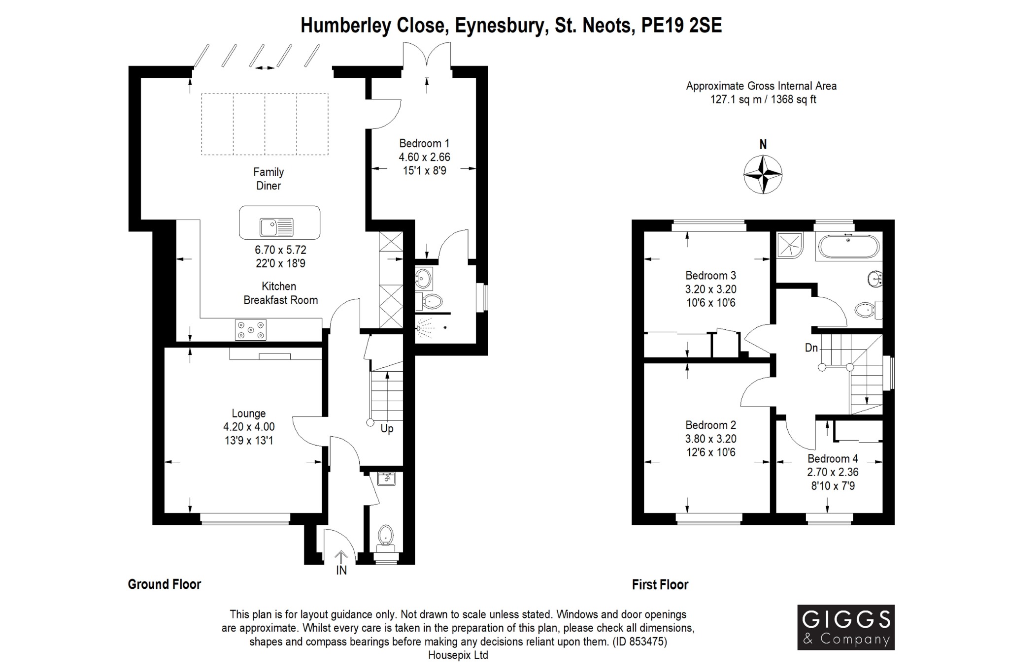 4 bed semi-detached house for sale in Humberley Close, St. Neots - Property Floorplan