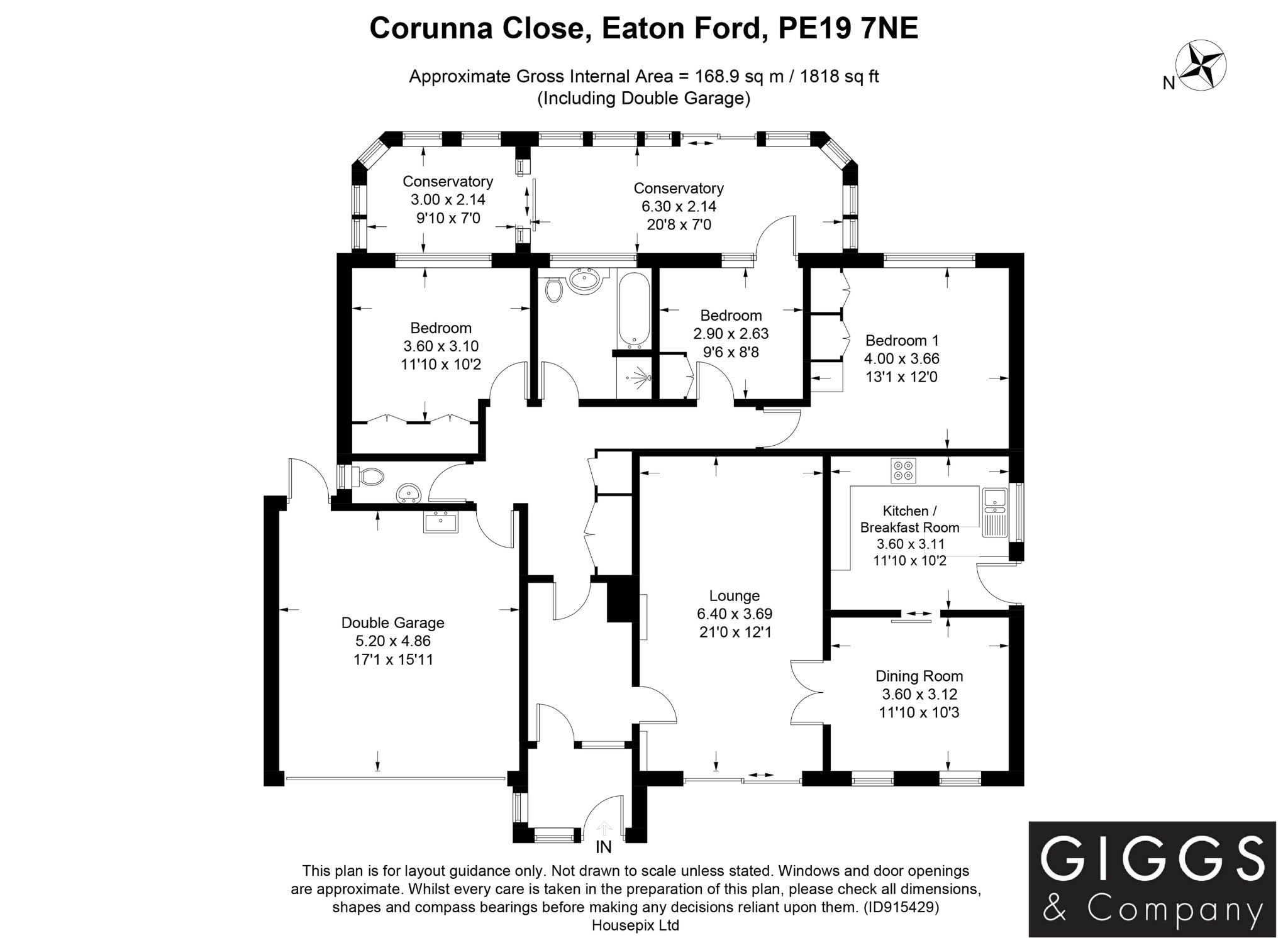 3 bed bungalow for sale in Corunna Close, St. Neots - Property Floorplan