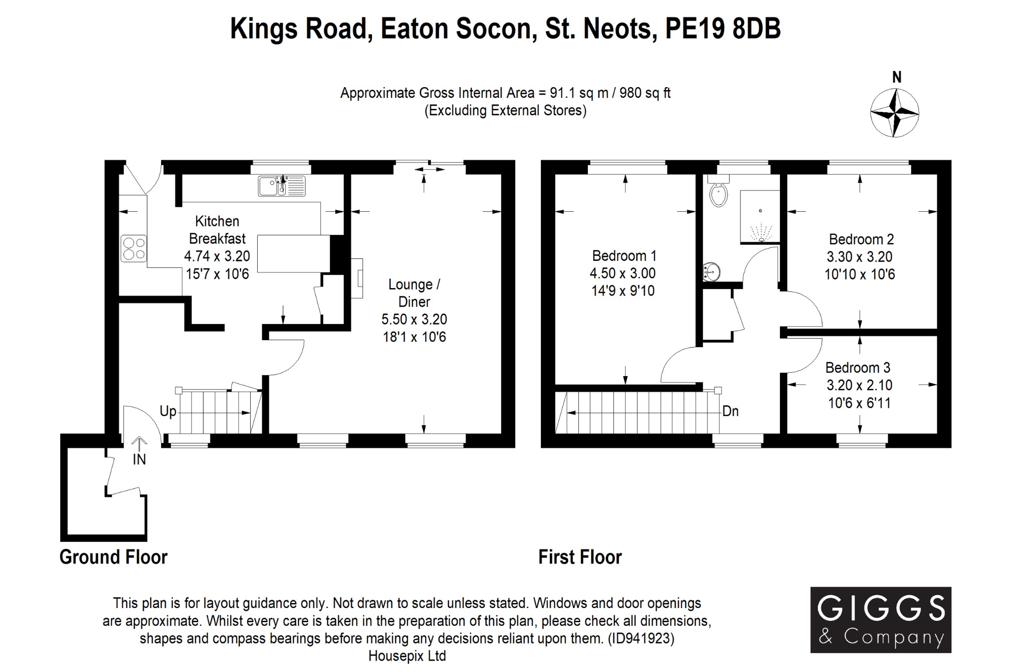3 bed terraced house for sale in Kings Road, St Neots - Property Floorplan