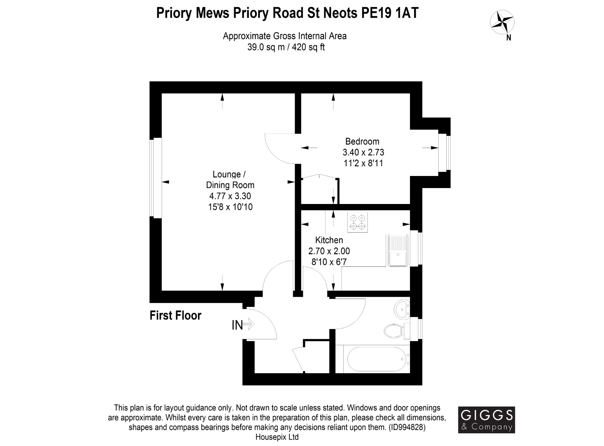 1 bed flat for sale in Priory Road, St Neots - Property Floorplan