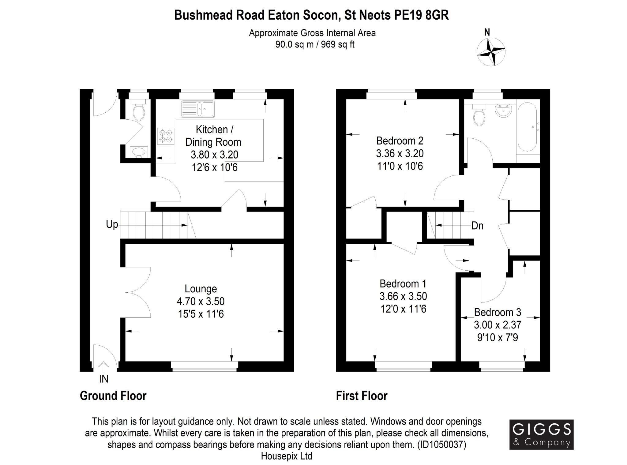 3 bed terraced house for sale in Bushmead Road, St Neots - Property Floorplan