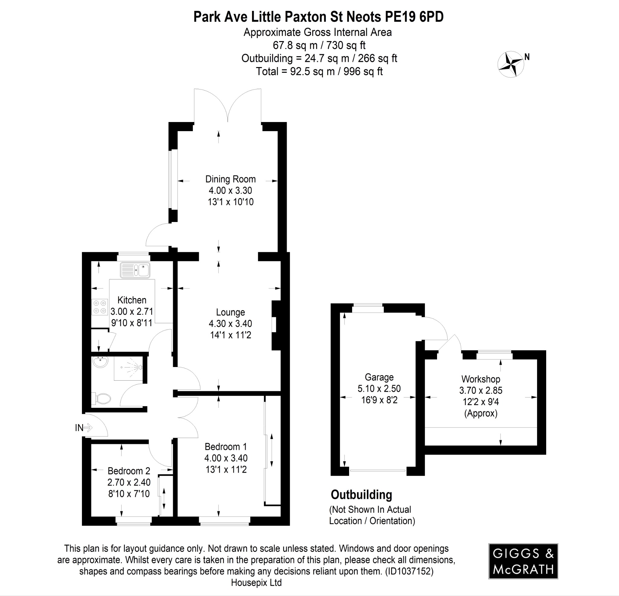 2 bed semi-detached bungalow for sale in Park Avenue, St Neots - Property Floorplan