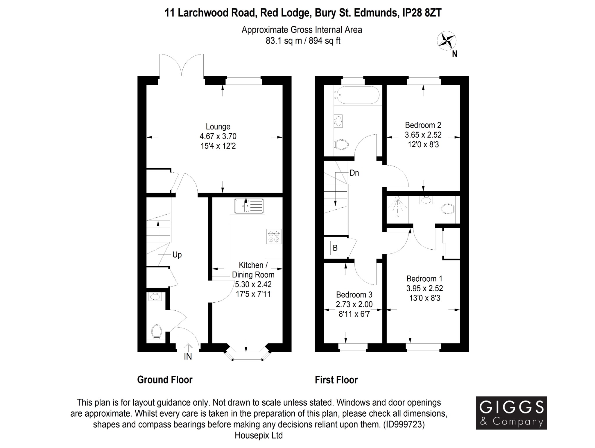 3 bed semi-detached house for sale, Bury St Edmunds - Property Floorplan