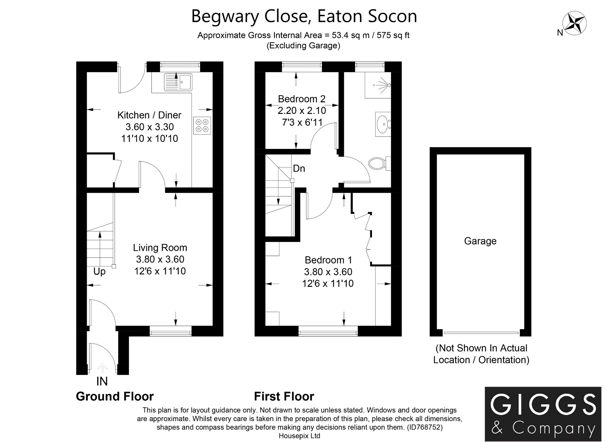 2 bed terraced house for sale in Begwary Close, St Neots - Property Floorplan