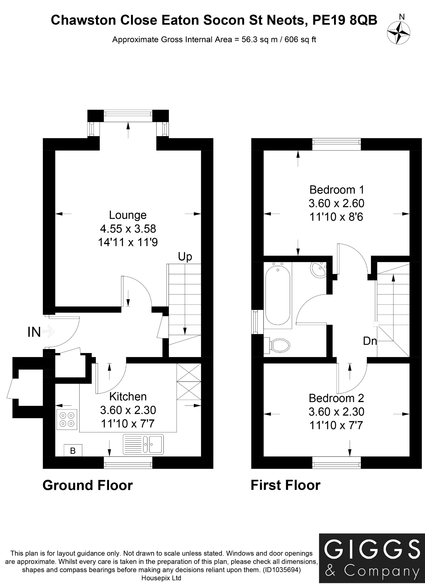 2 bed terraced house for sale in Chawston Close, St Neots - Property Floorplan