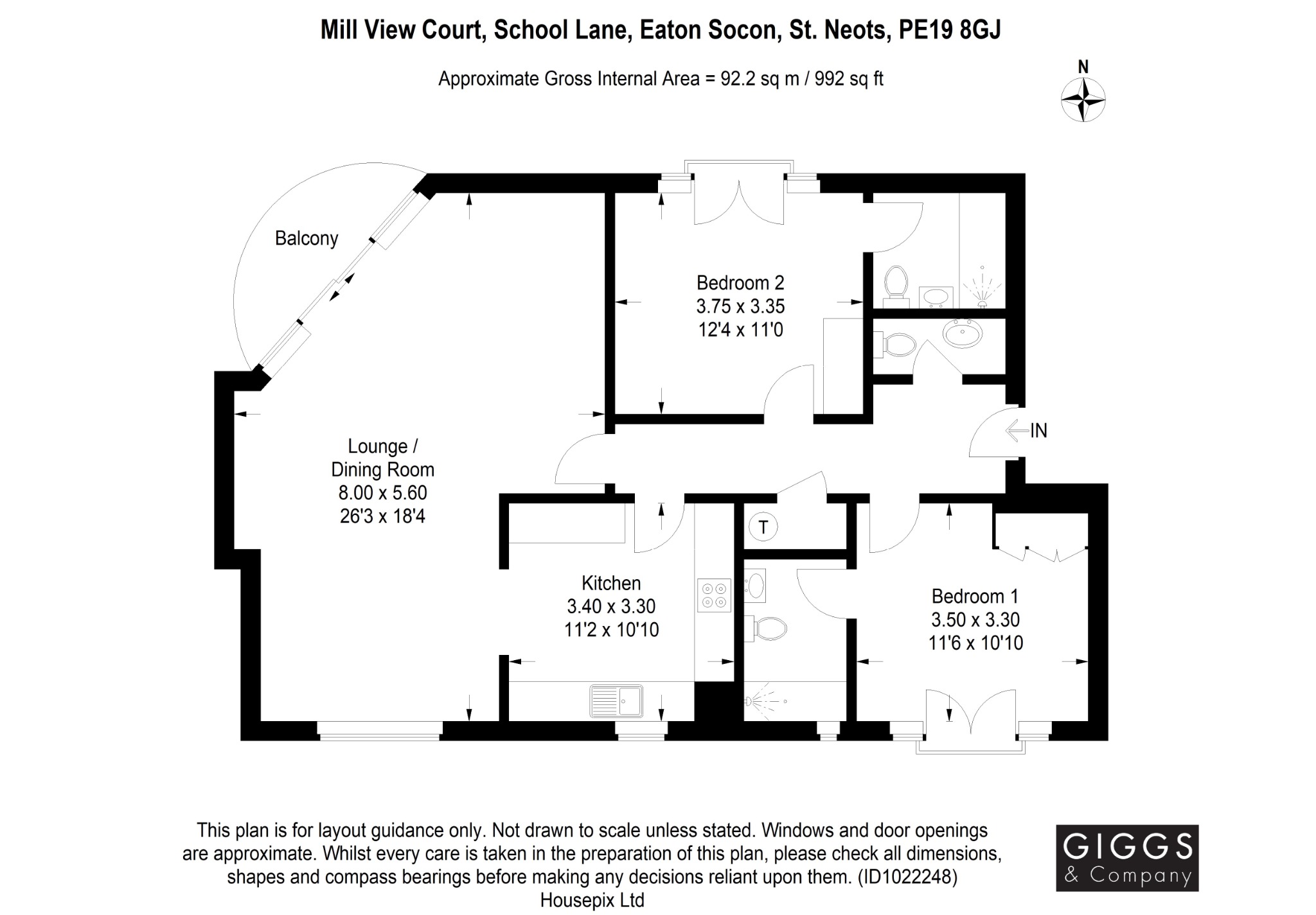2 bed flat for sale in School Lane, St Neots - Property Floorplan