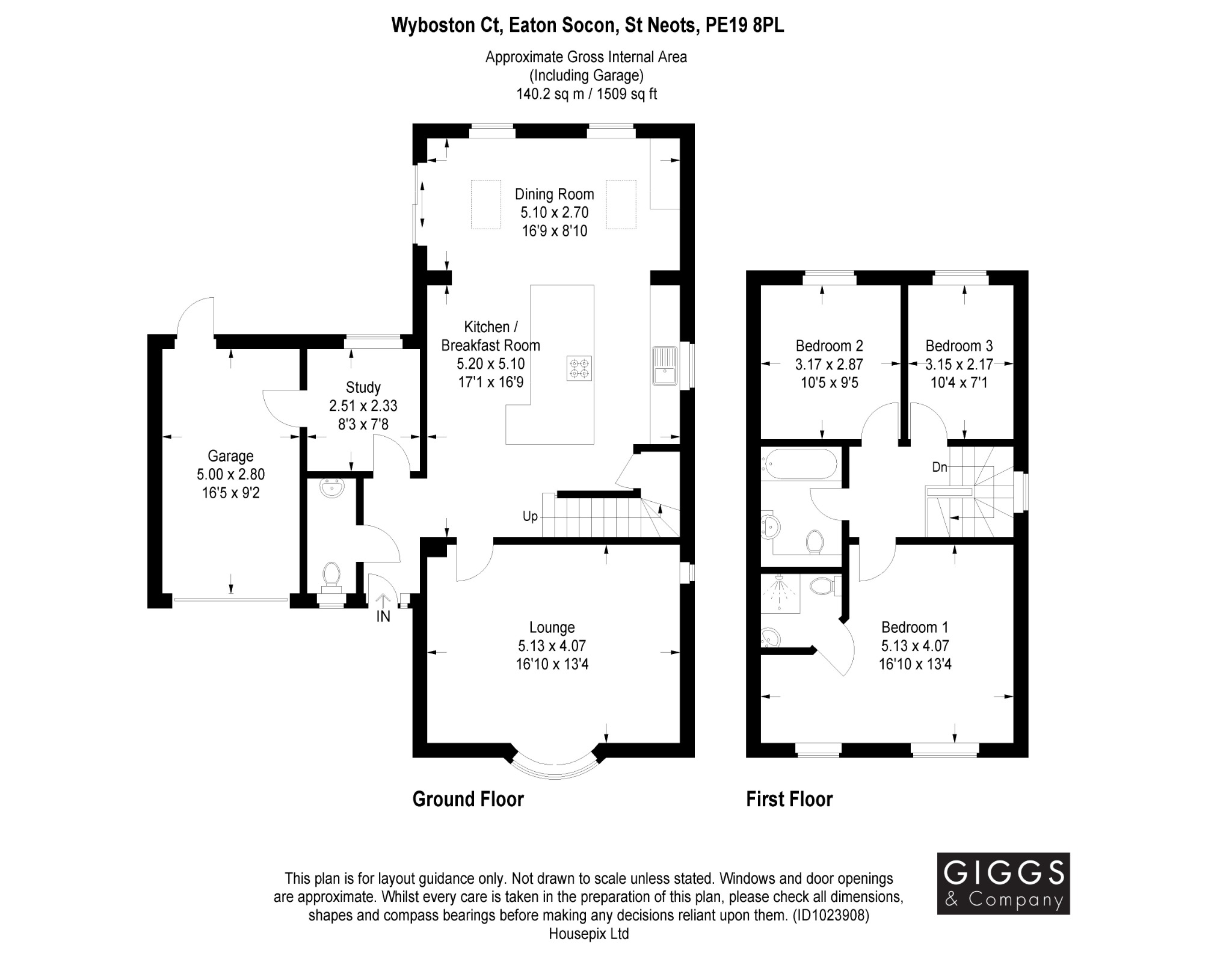 3 bed link detached house for sale in Wyboston Court, St Neots - Property Floorplan