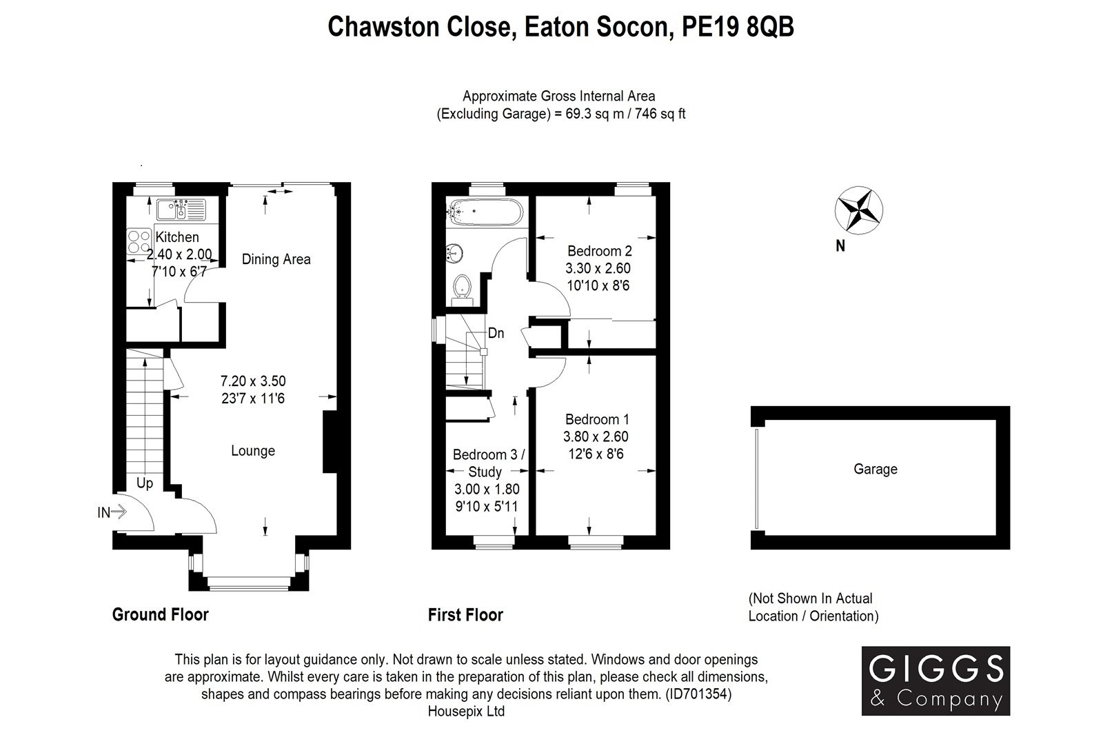3 bed semi-detached house for sale in Chawston Close, St Neots - Property Floorplan