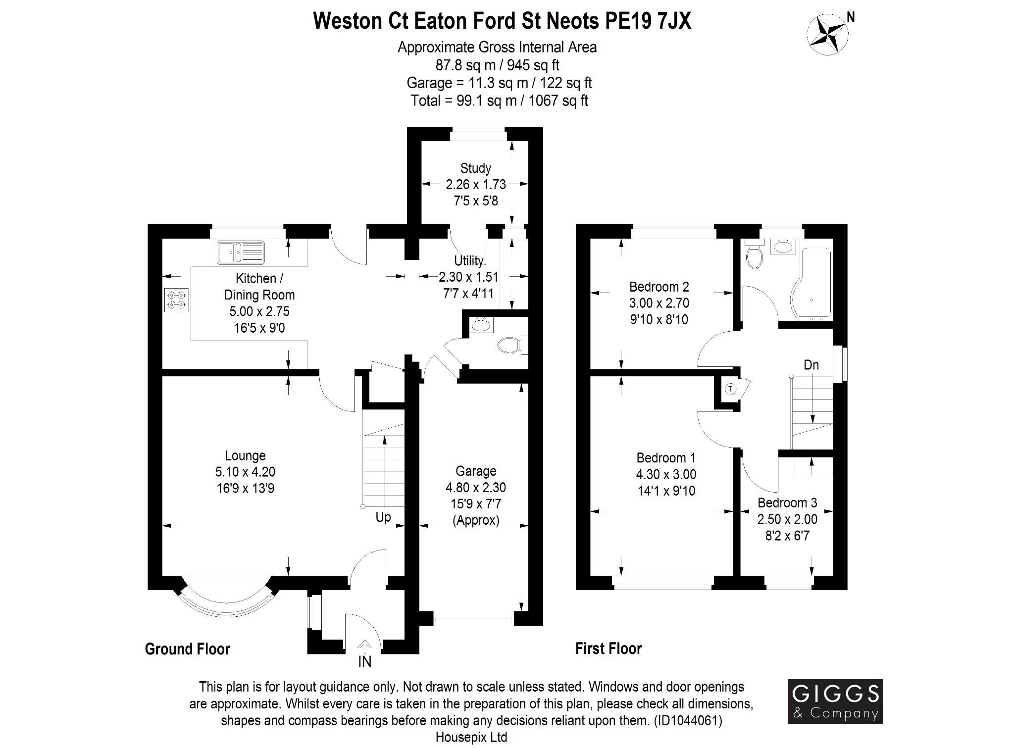 3 bed detached house for sale in Weston Court, St Neots - Property Floorplan