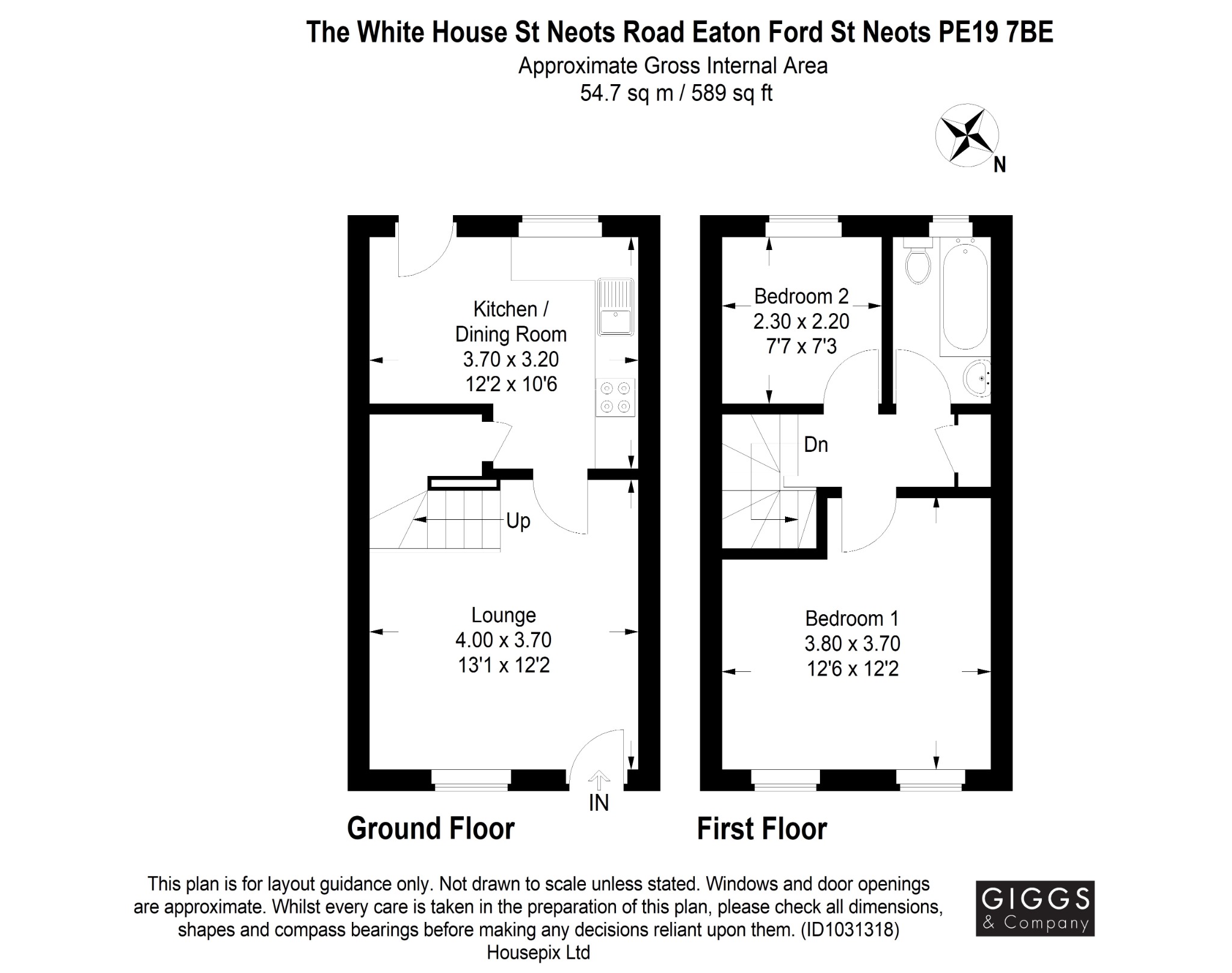 2 bed terraced house for sale in St Neots Road, St Neots - Property Floorplan