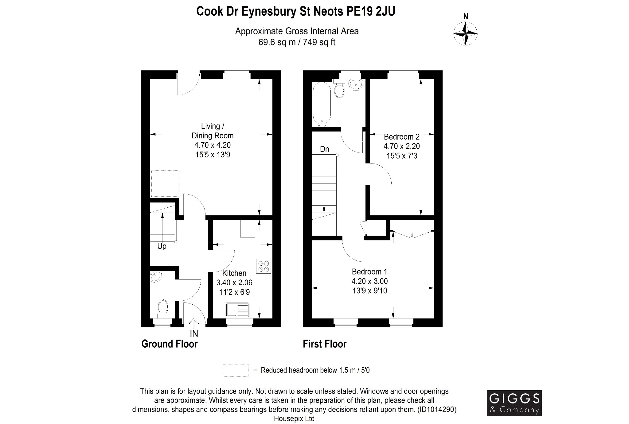 2 bed terraced house for sale in Cook Drive, St Neots - Property Floorplan
