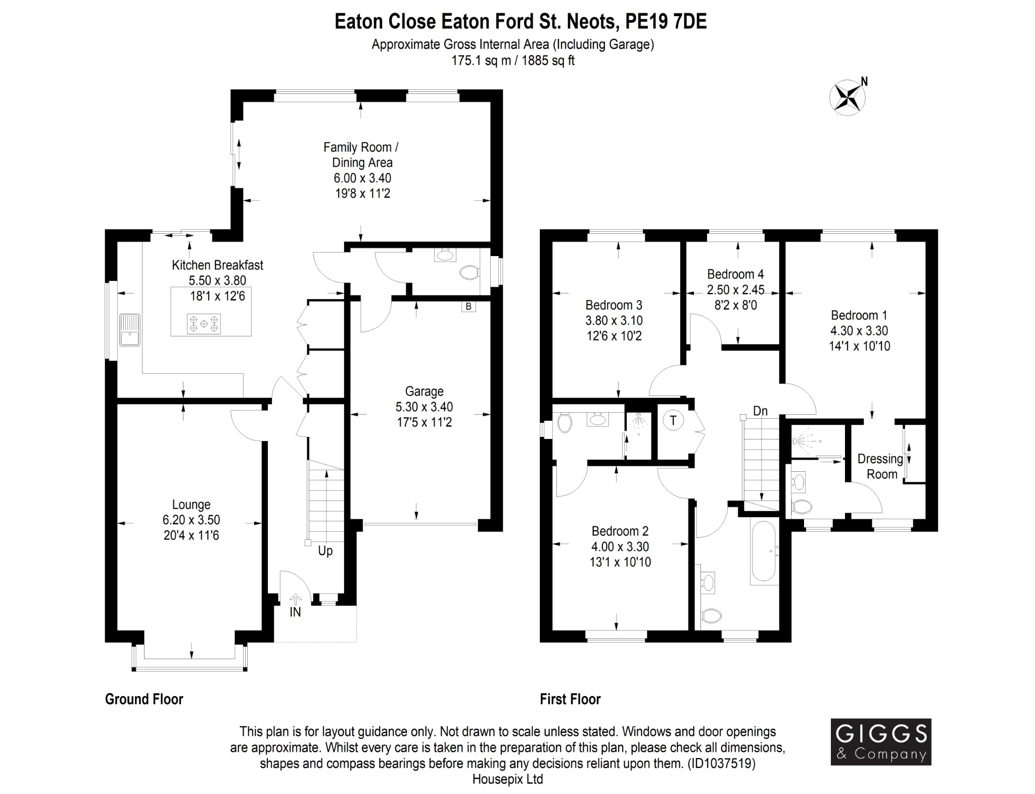 4 bed link detached house for sale in Eaton Close, St Neots - Property Floorplan