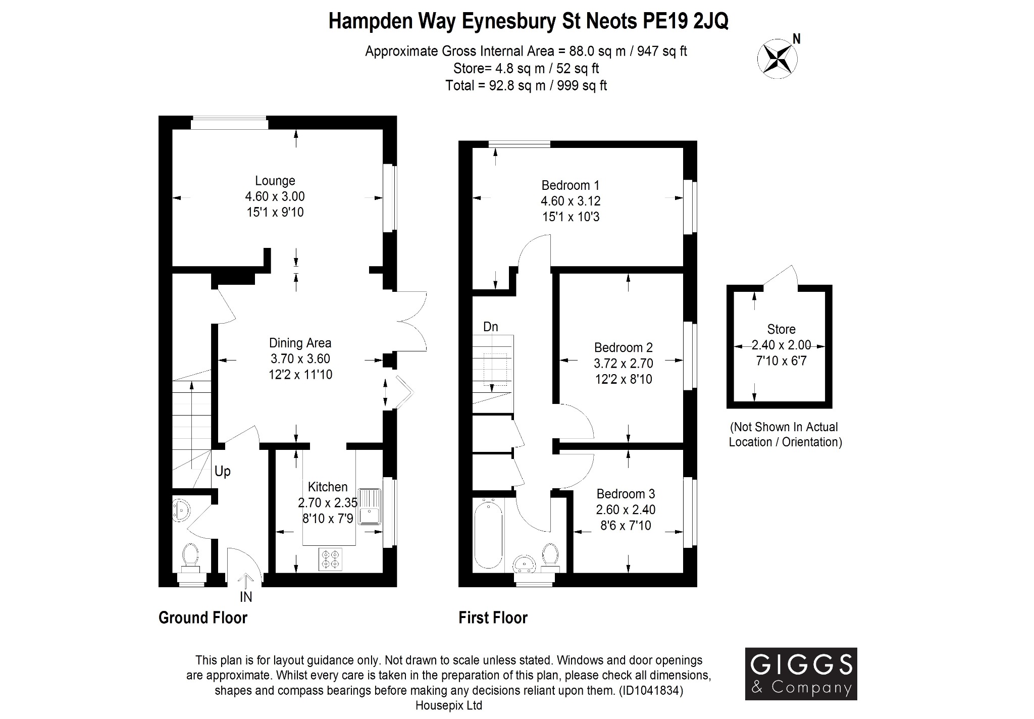 3 bed semi-detached house for sale in Hampden Way, St Neots - Property Floorplan