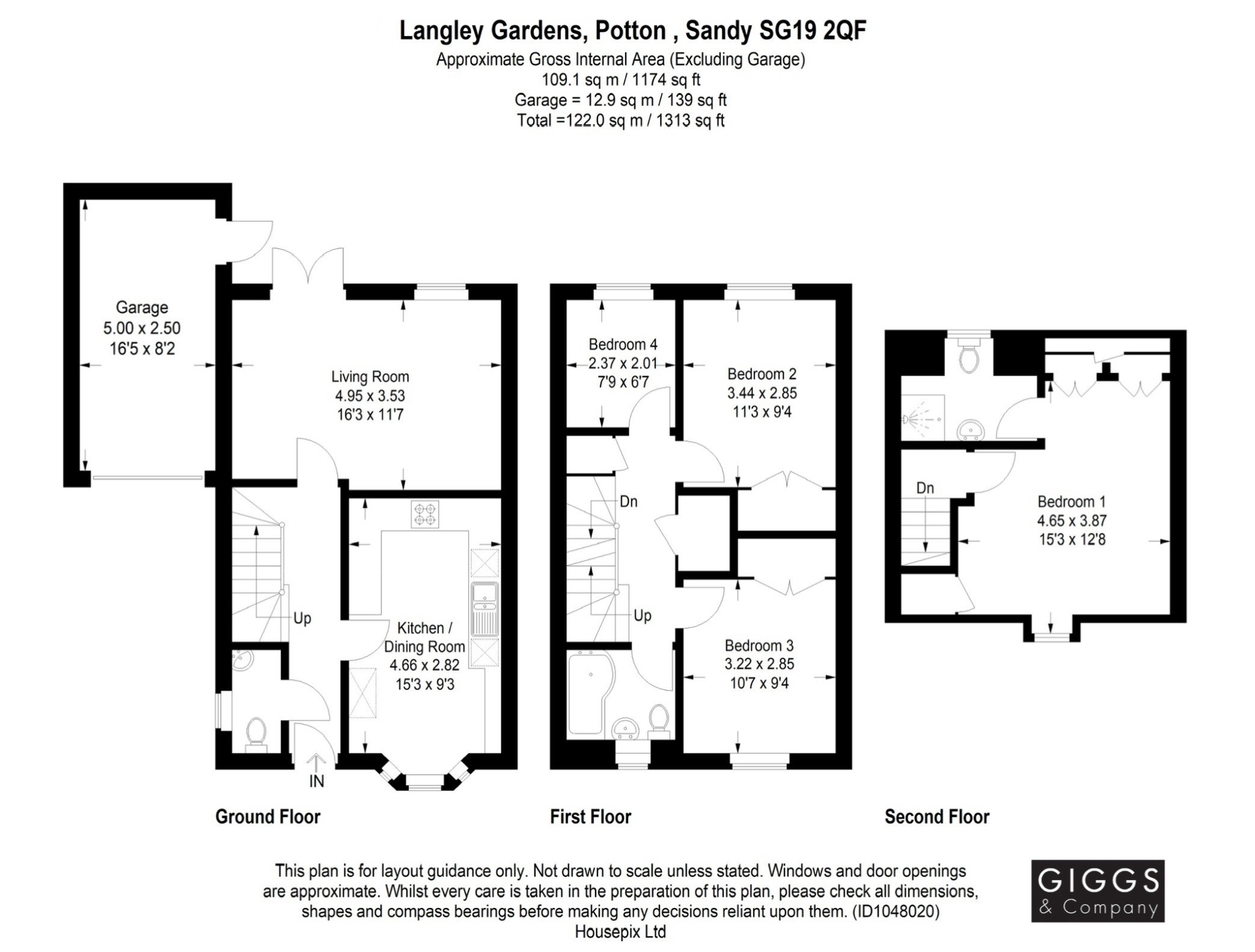 4 bed semi-detached house for sale in Langley Gardens, Sandy - Property Floorplan