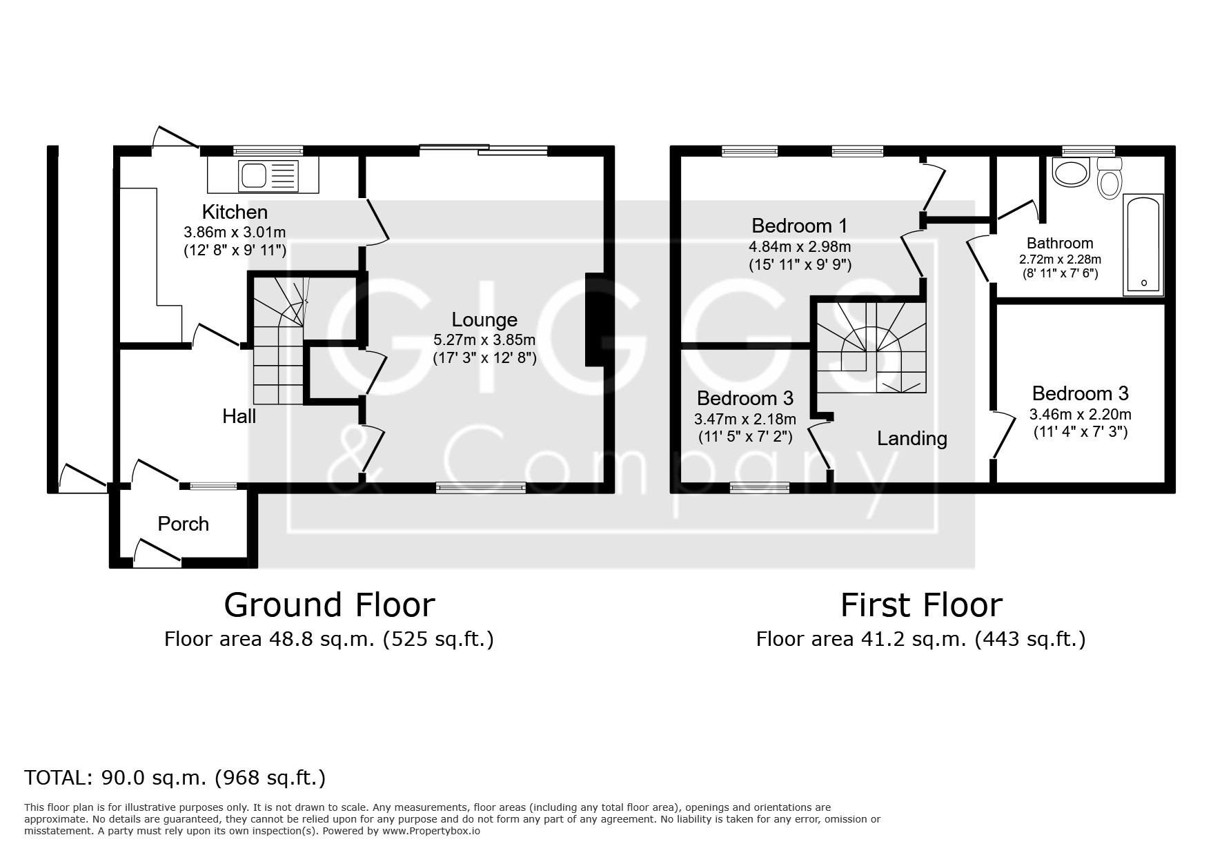 3 bed terraced house for sale in Caldecote Road, Biggleswade - Property Floorplan