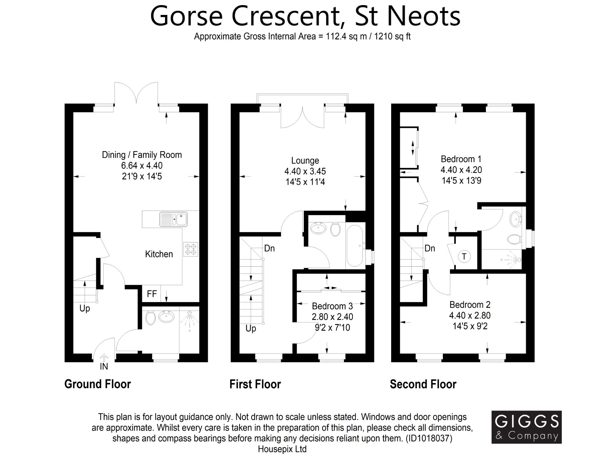 3 bed town house for sale in Gorse Crescent, St Neots - Property Floorplan