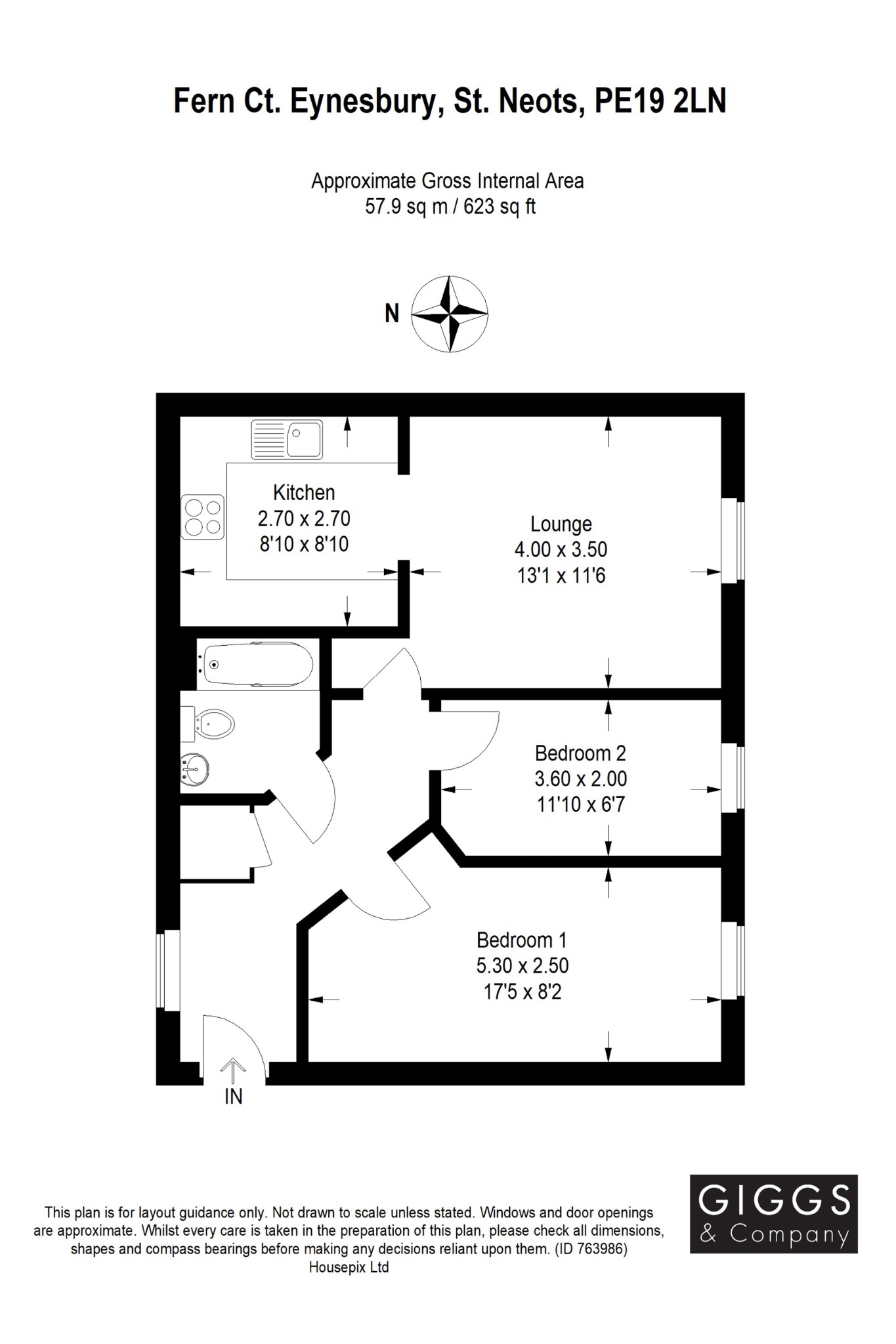 2 bed ground floor flat for sale in Fern Court, St. Neots - Property Floorplan