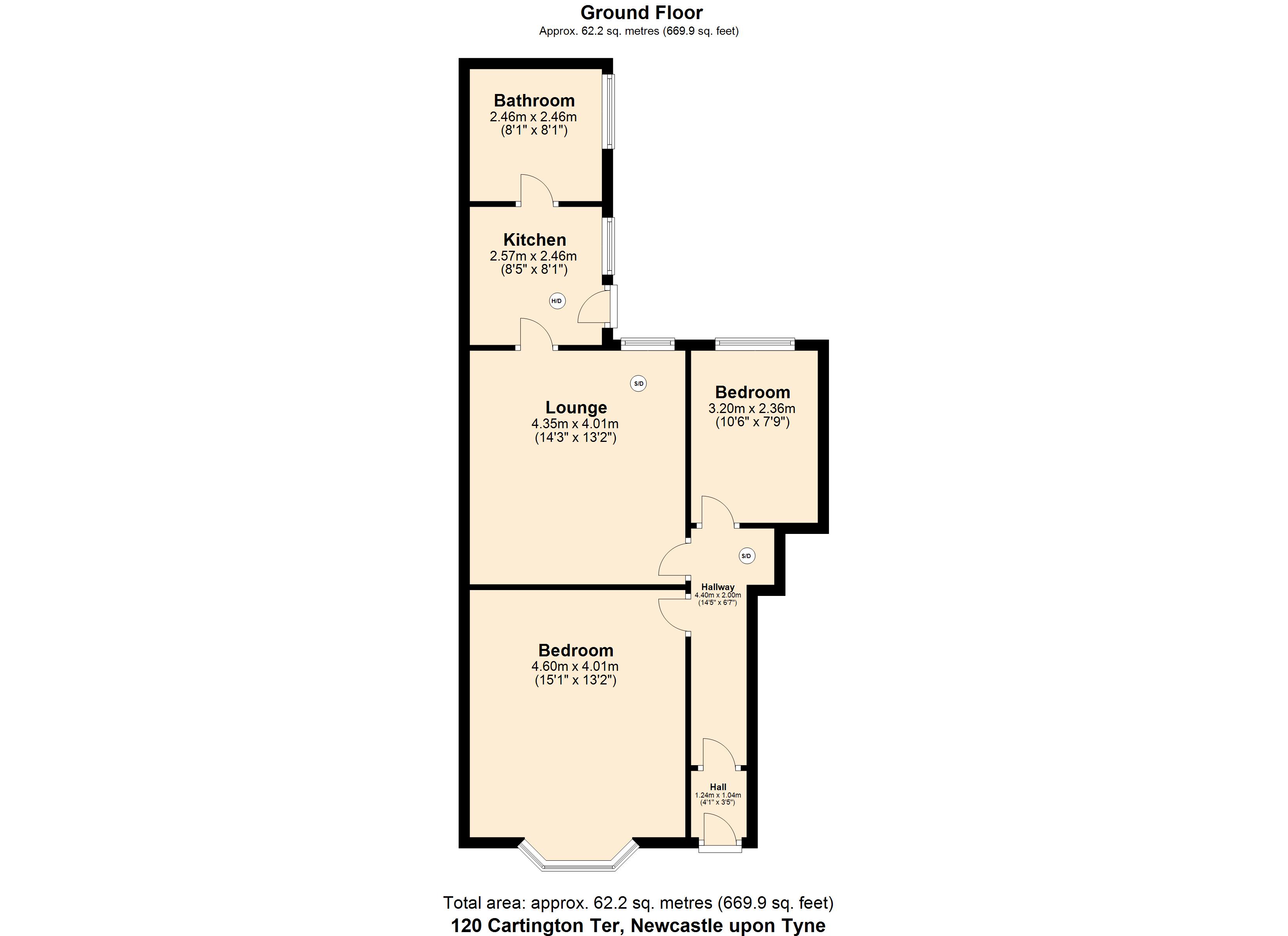 2 bed flat to rent in Cartington Terrace, Newcastle upon tyne - Property floorplan