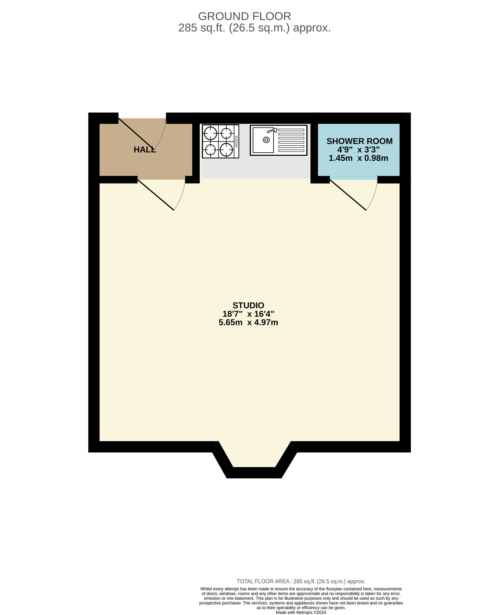 1 bed studio flat to rent in Clifton Terrace, Taunton - Property floorplan