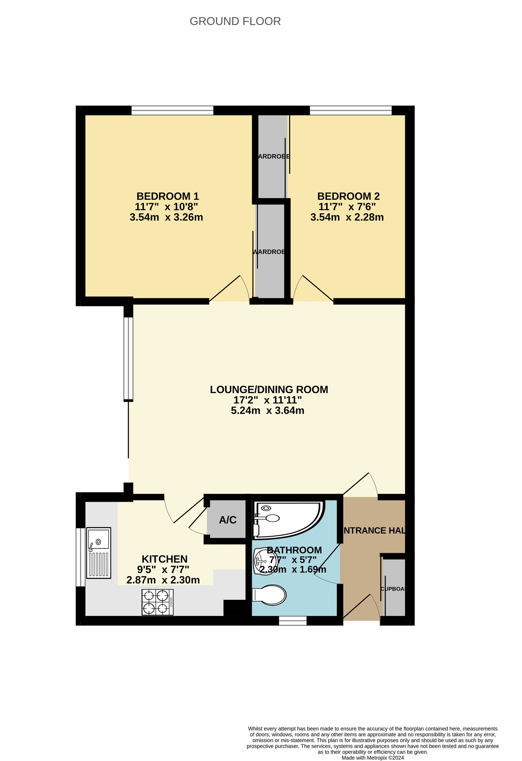 2 bed flat to rent in Windsor Close, Taunton - Property floorplan