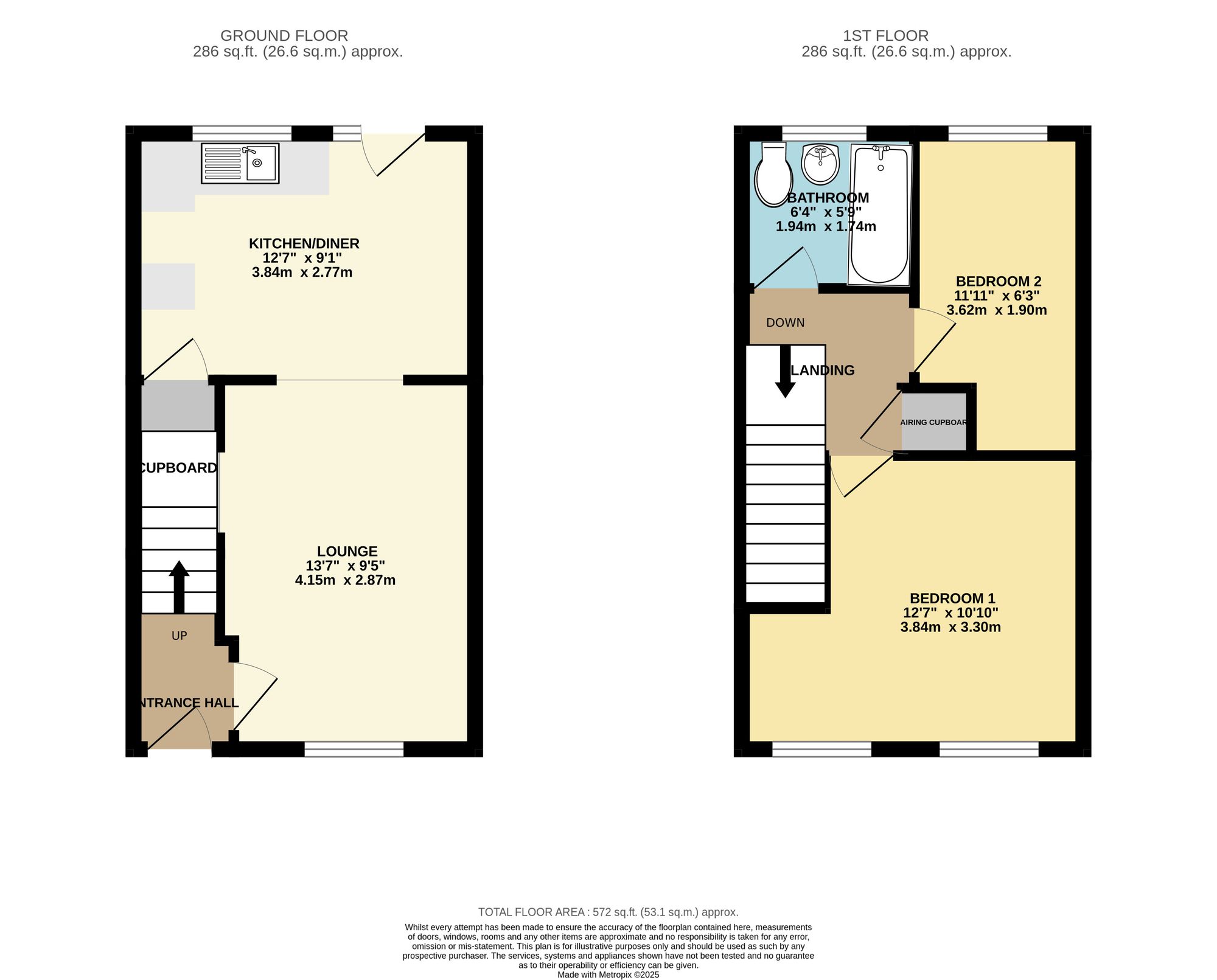 2 bed house to rent in Ryburn Close, Taunton, TA1 - Property floorplan
