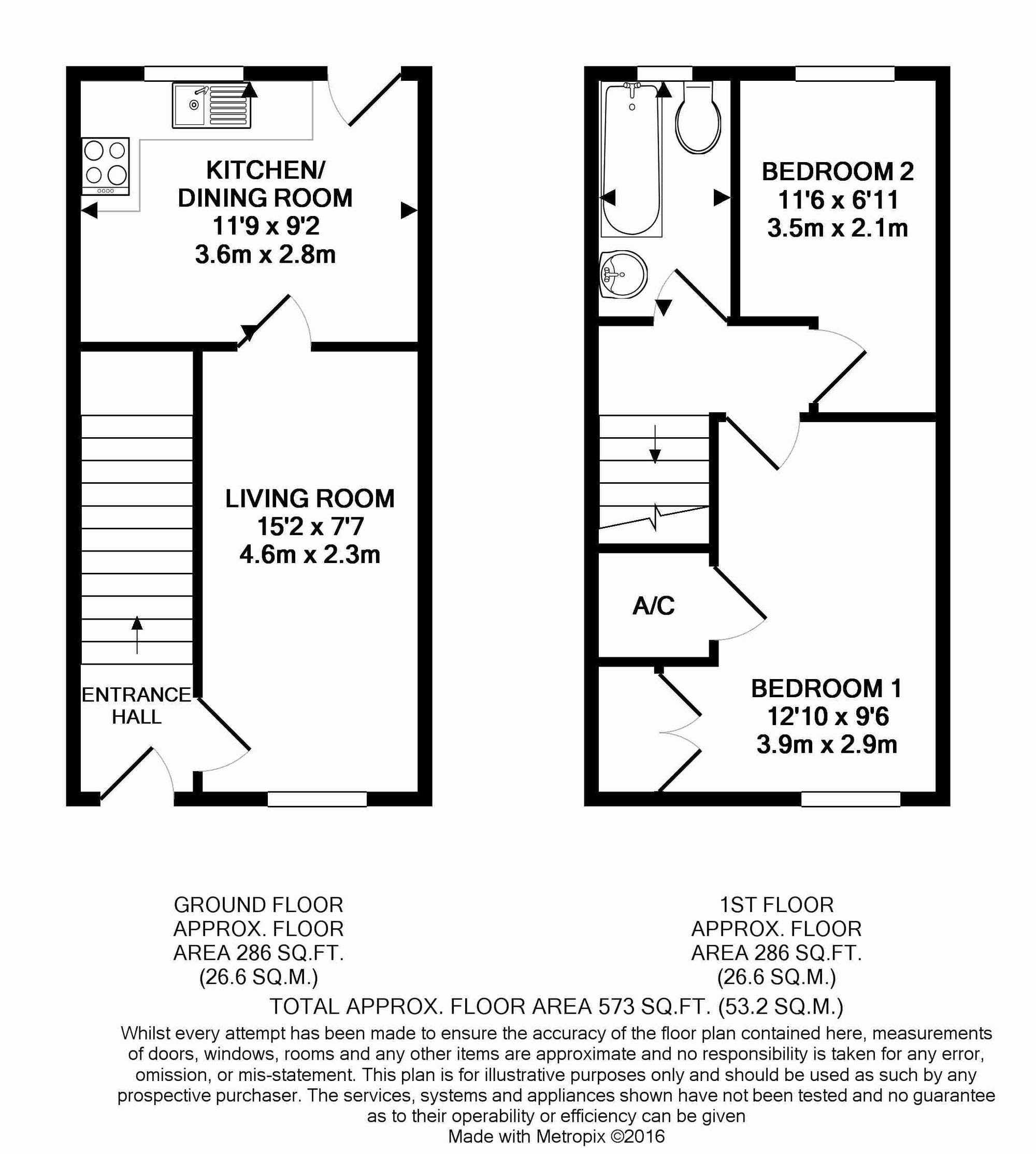 2 bed mid-terraced house to rent in Rupert Street, Taunton, TA2 - Property floorplan