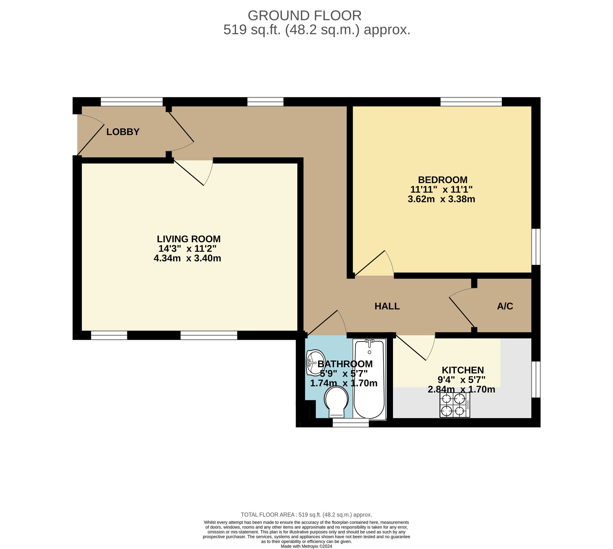 1 bed apartment to rent in Theaks Mews, Taunton, TA1 - Property floorplan