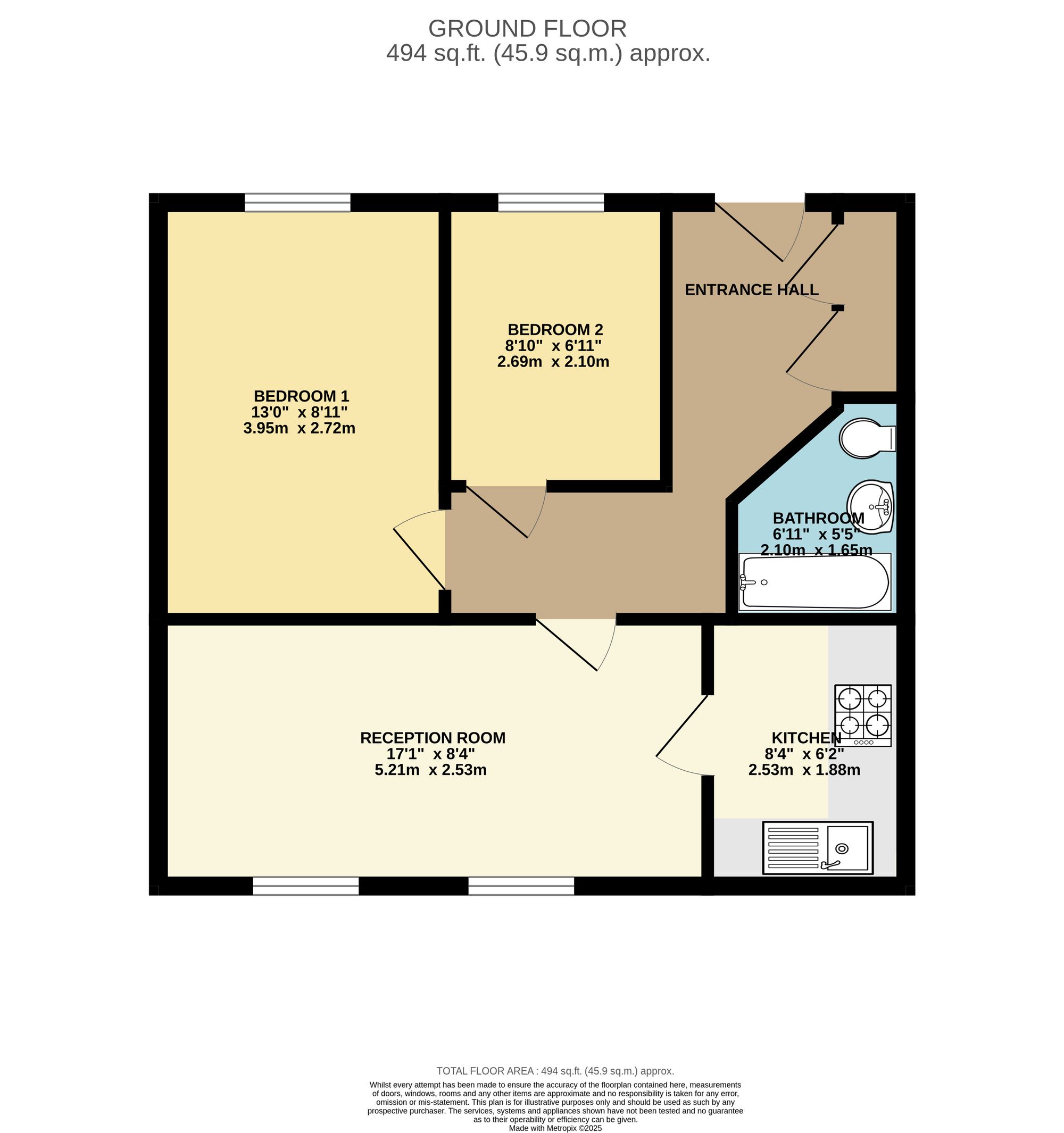 2 bed house to rent in Winters Field, Taunton, TA1 - Property floorplan