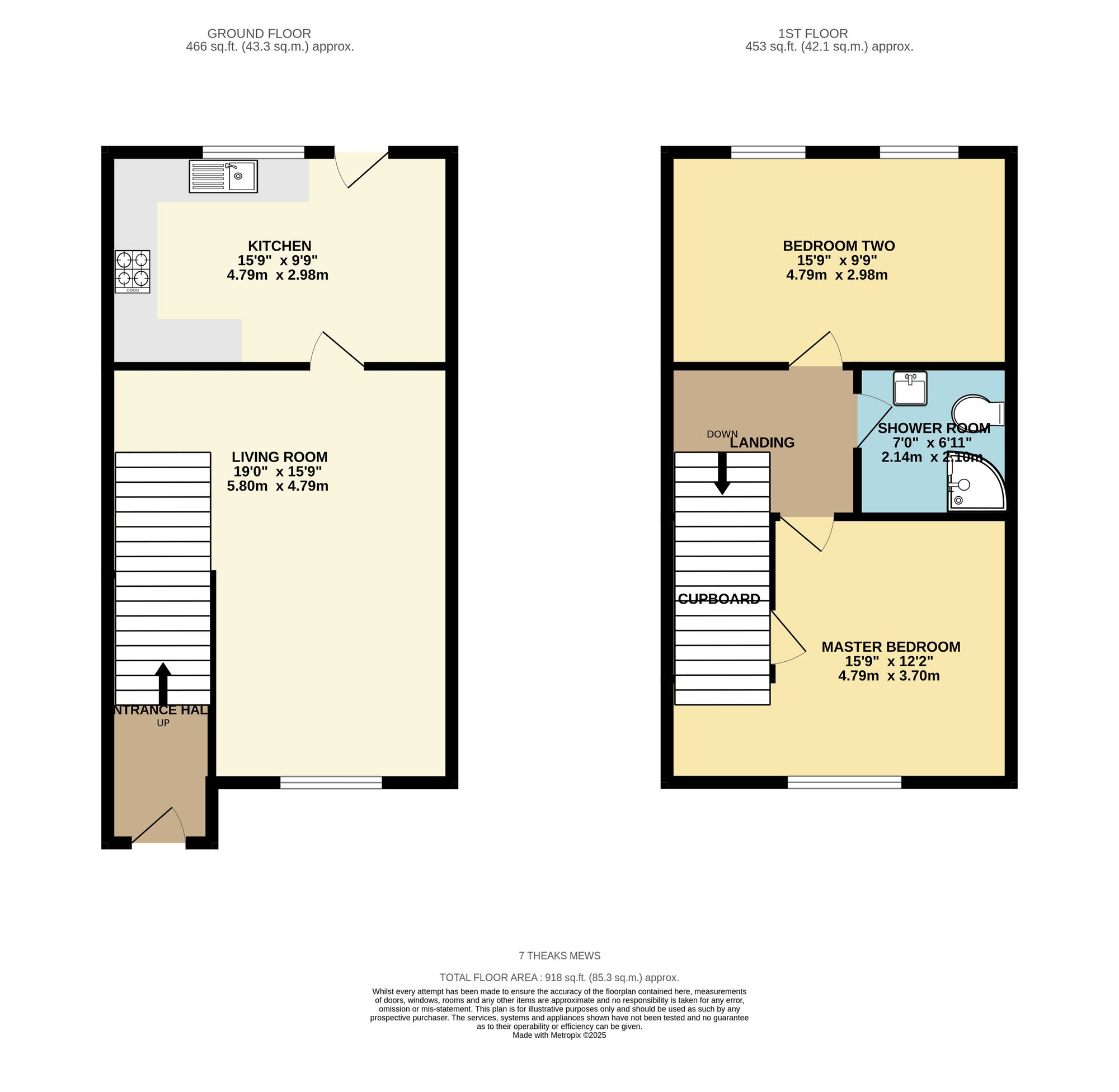 2 bed mid-terraced house to rent in Theaks Mews, Taunton, TA1 - Property floorplan