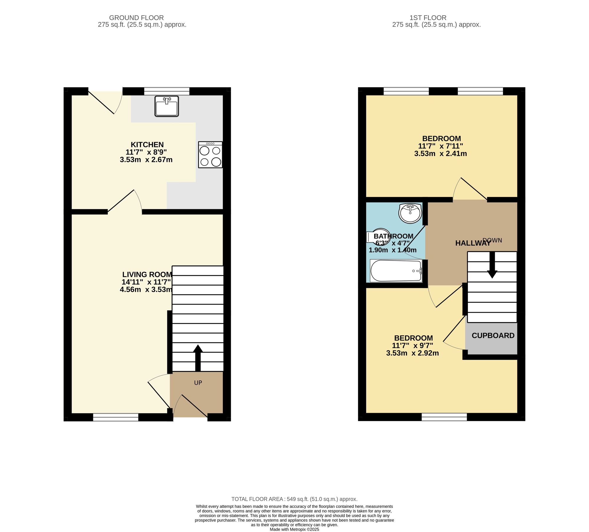 2 bed mid-terraced house to rent in Theaks Mews, Taunton, TA1 - Property floorplan