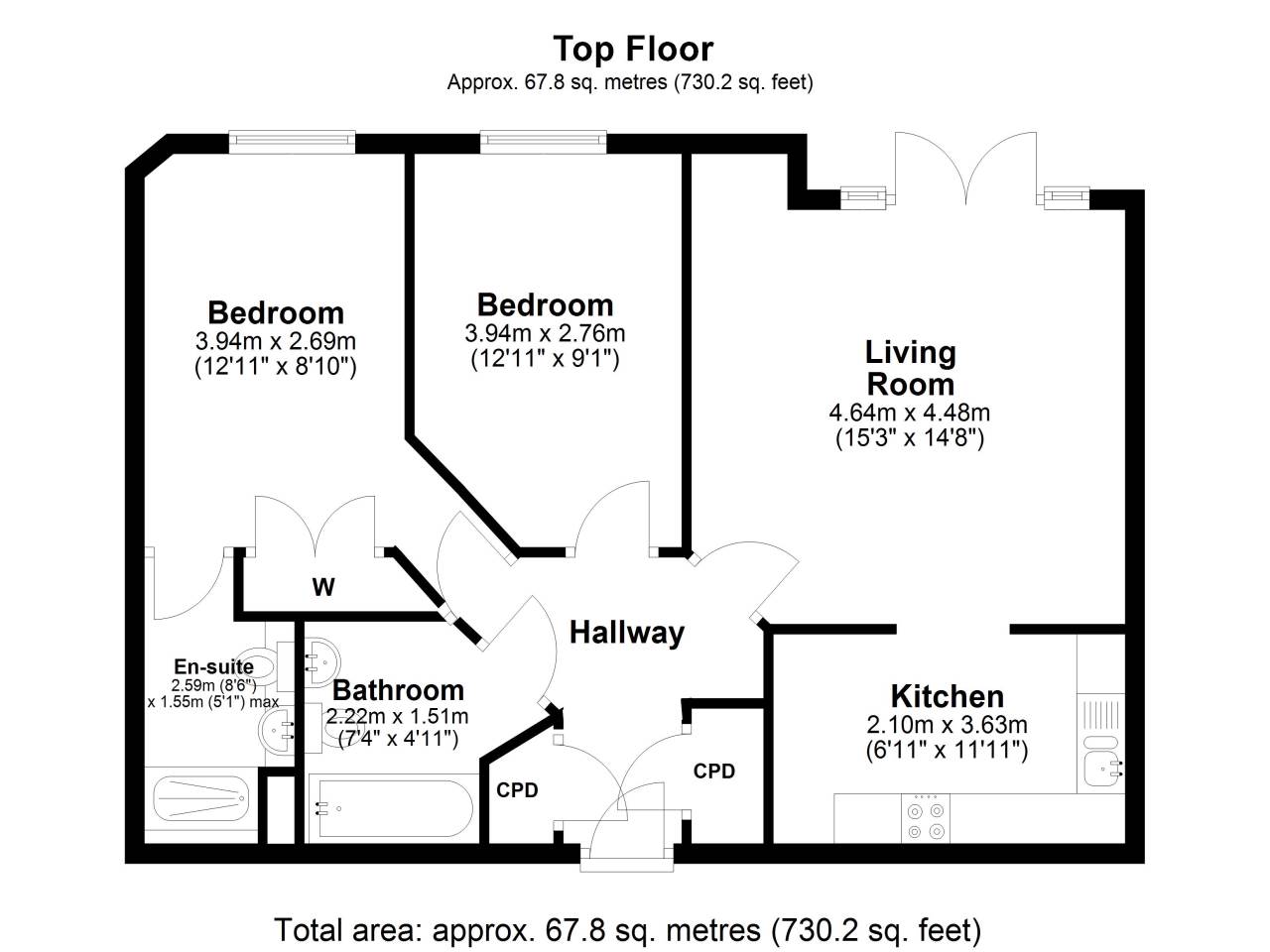 2 bed flat to rent in Constantine House, New North Road - Property floorplan