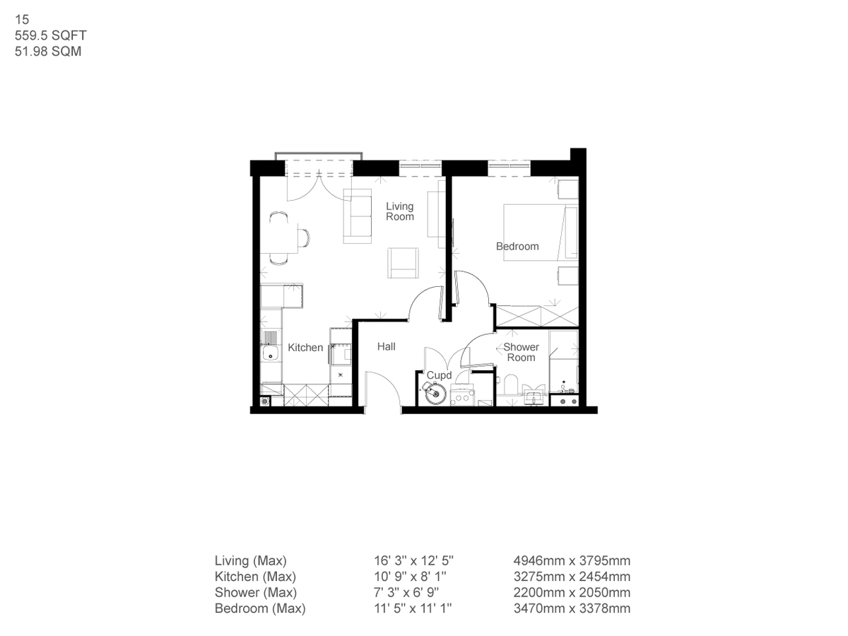 1 bed flat for sale in Hewson Court, Hexham - Property floorplan