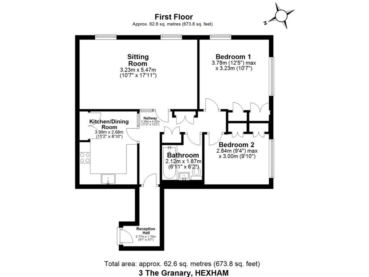 2 bed flat for sale in St. Marys Wynd, Hexham - Property floorplan